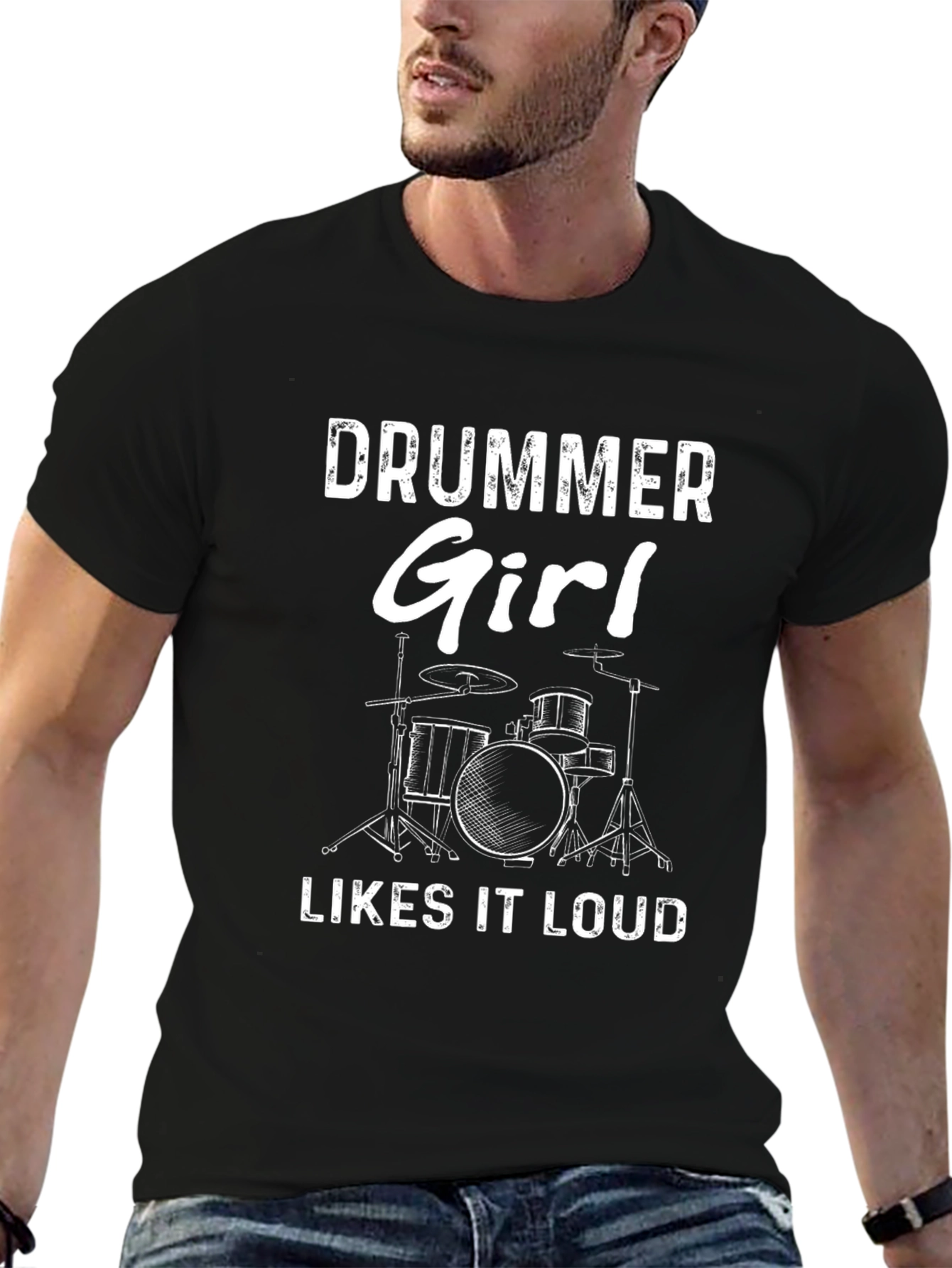 Black Drummer Girl Likes It Loud Black T-Shirt view 6