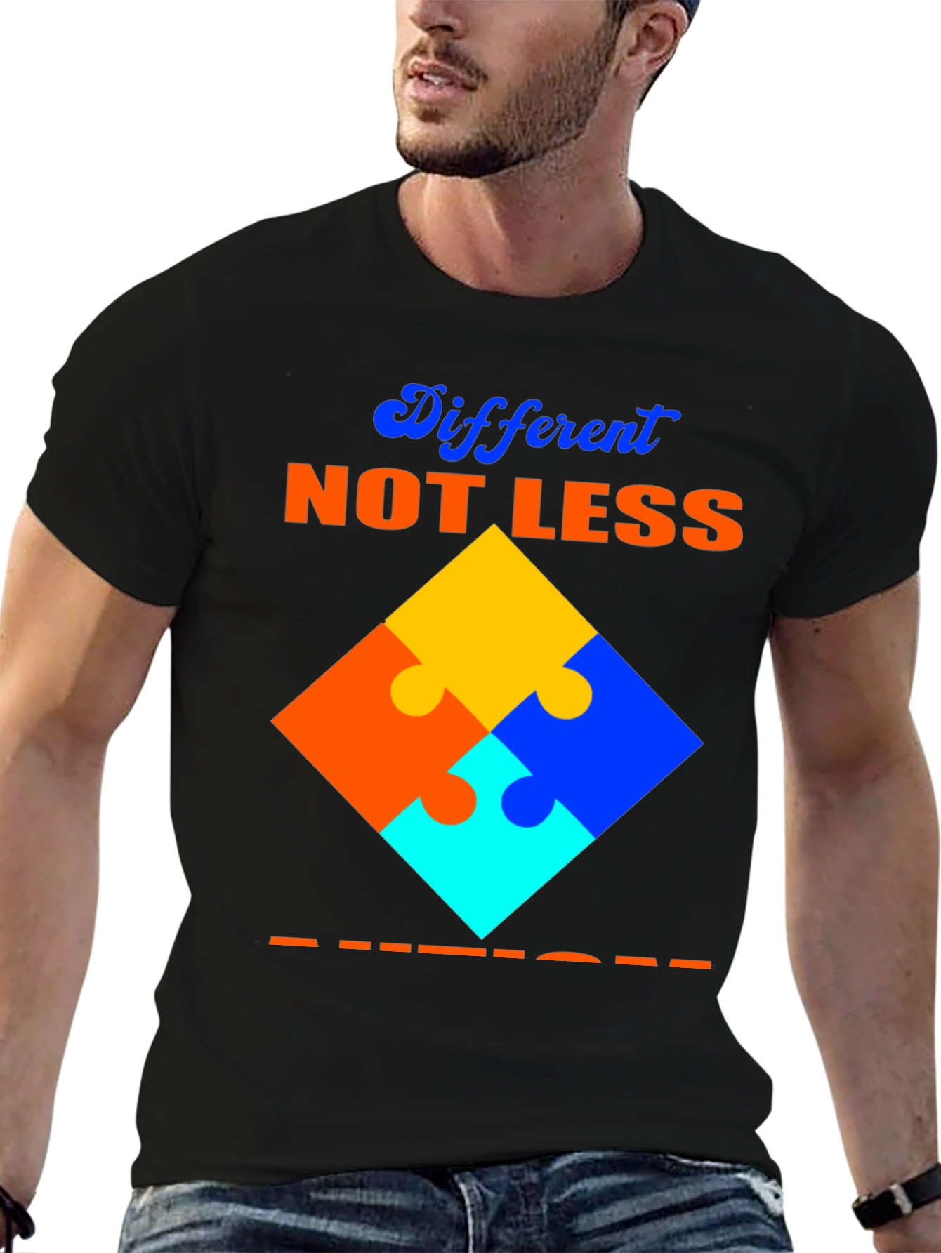 Black Autism Awareness T-Shirt Different Not Less Puzzle Design view 6