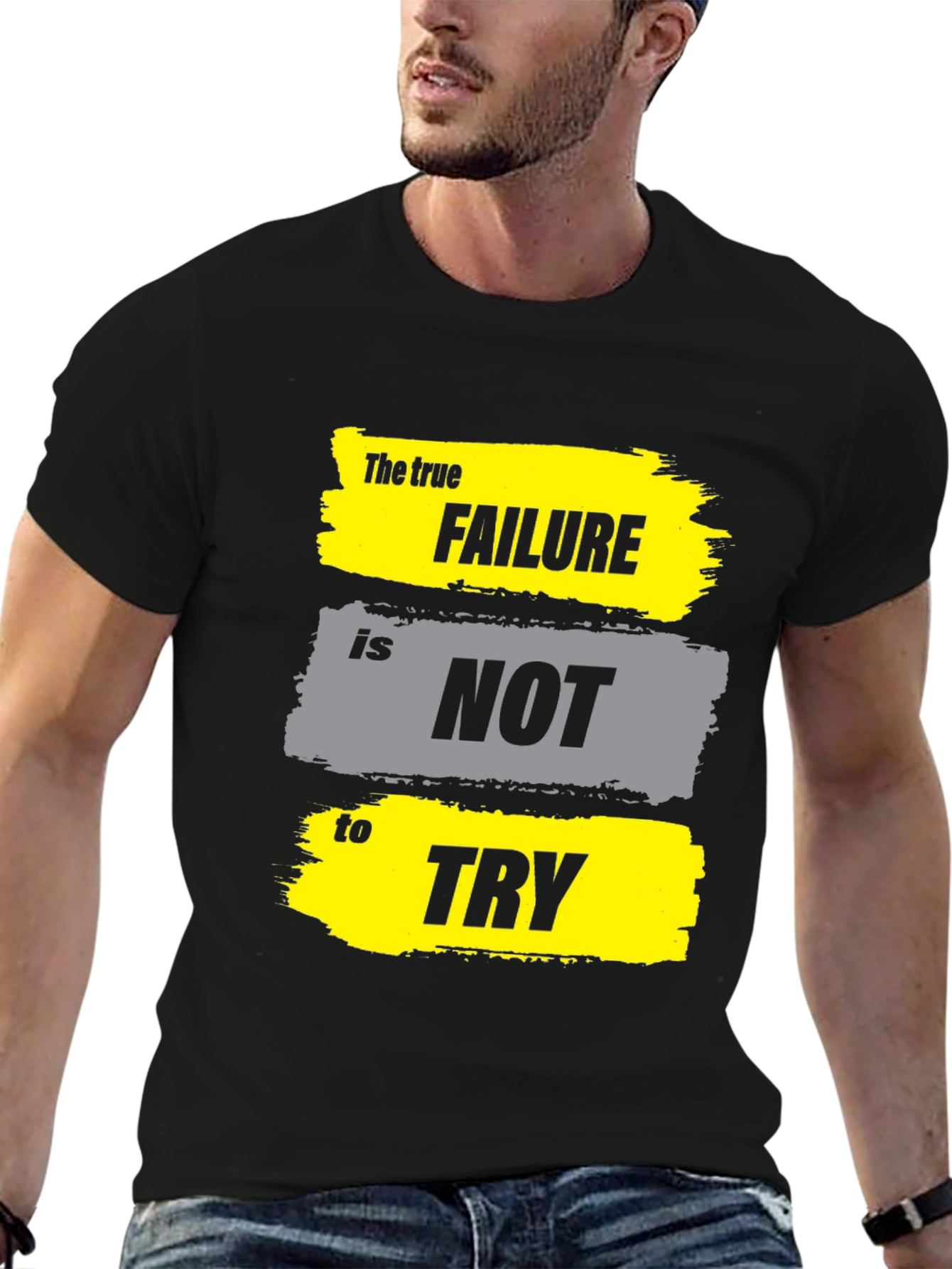 Black Motivational T-Shirt - Failure is Not to Try - Black view 6