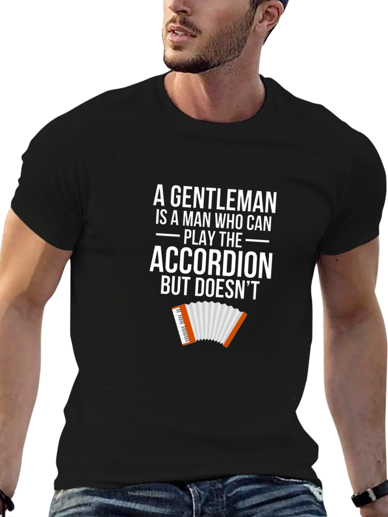Black Gentleman Accordion T-Shirt - Humorous Musician Tee view 6