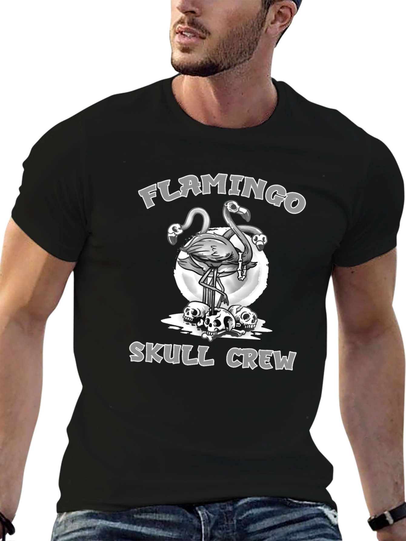 Black Flamingo Skull Crew Graphic Tee view 6