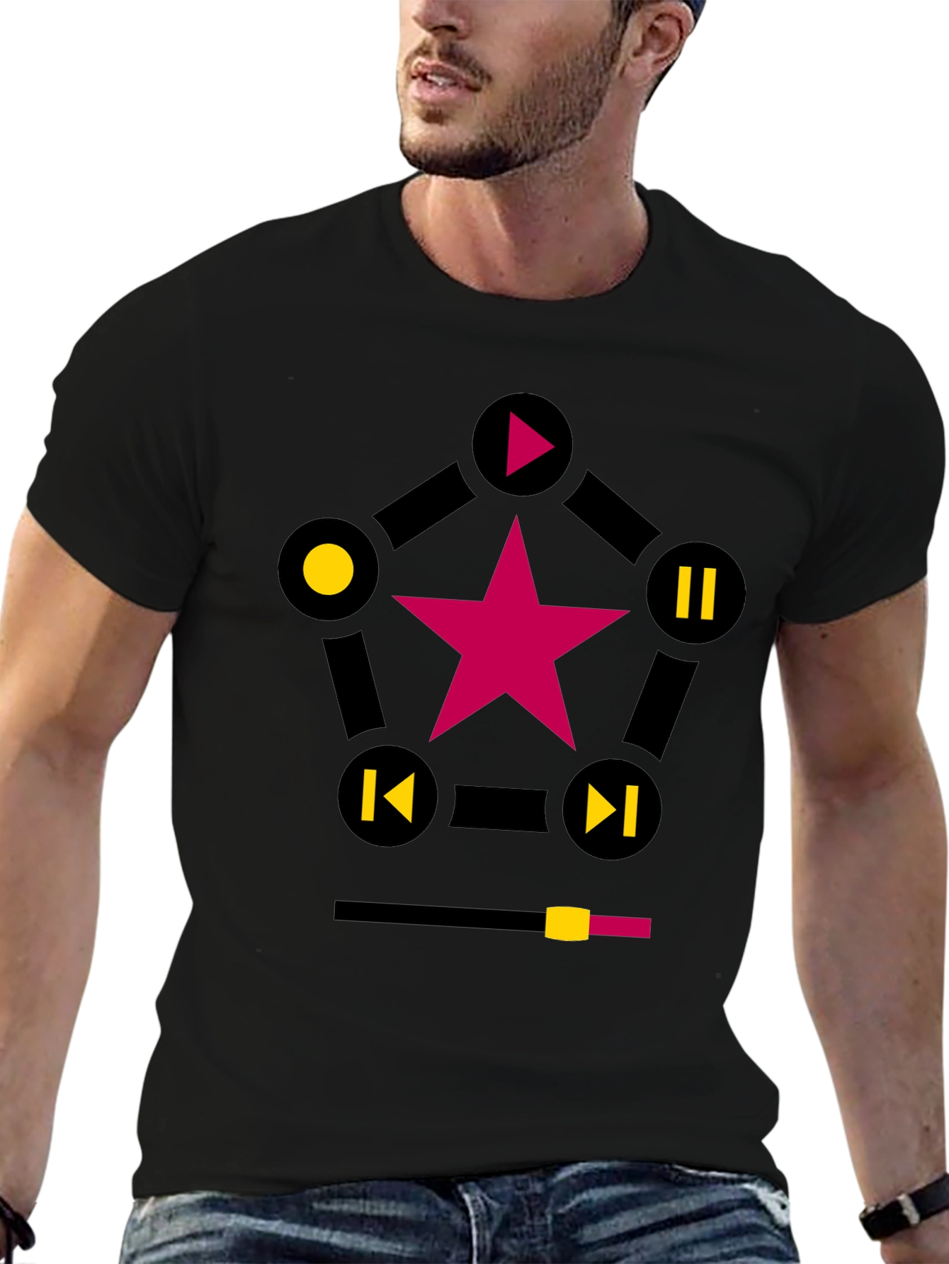 Black Starry Music Player Graphic T-Shirt view 6