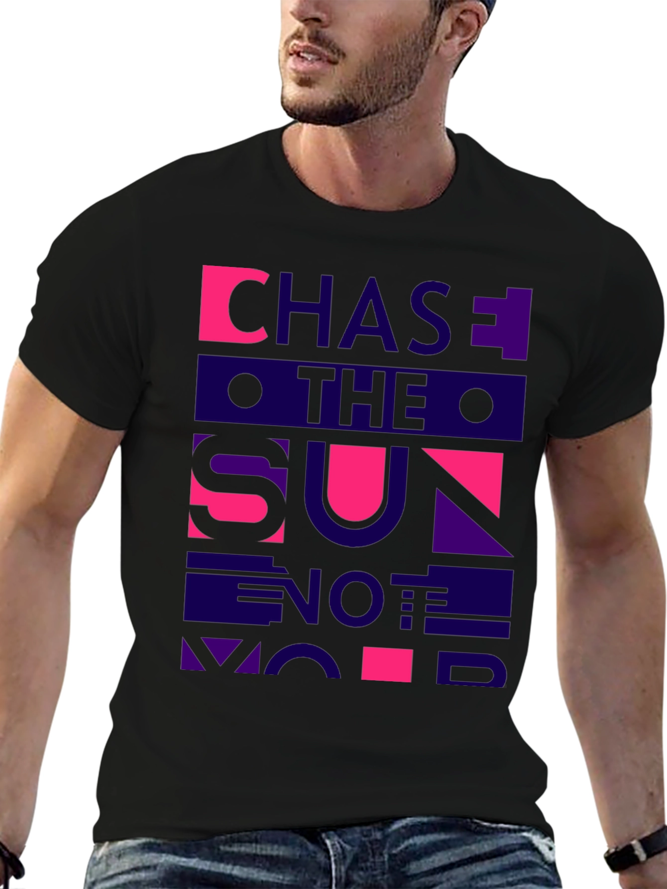 Black Chase The Sun Graphic Tee - Black Cotton Casual T-Shirt view 6