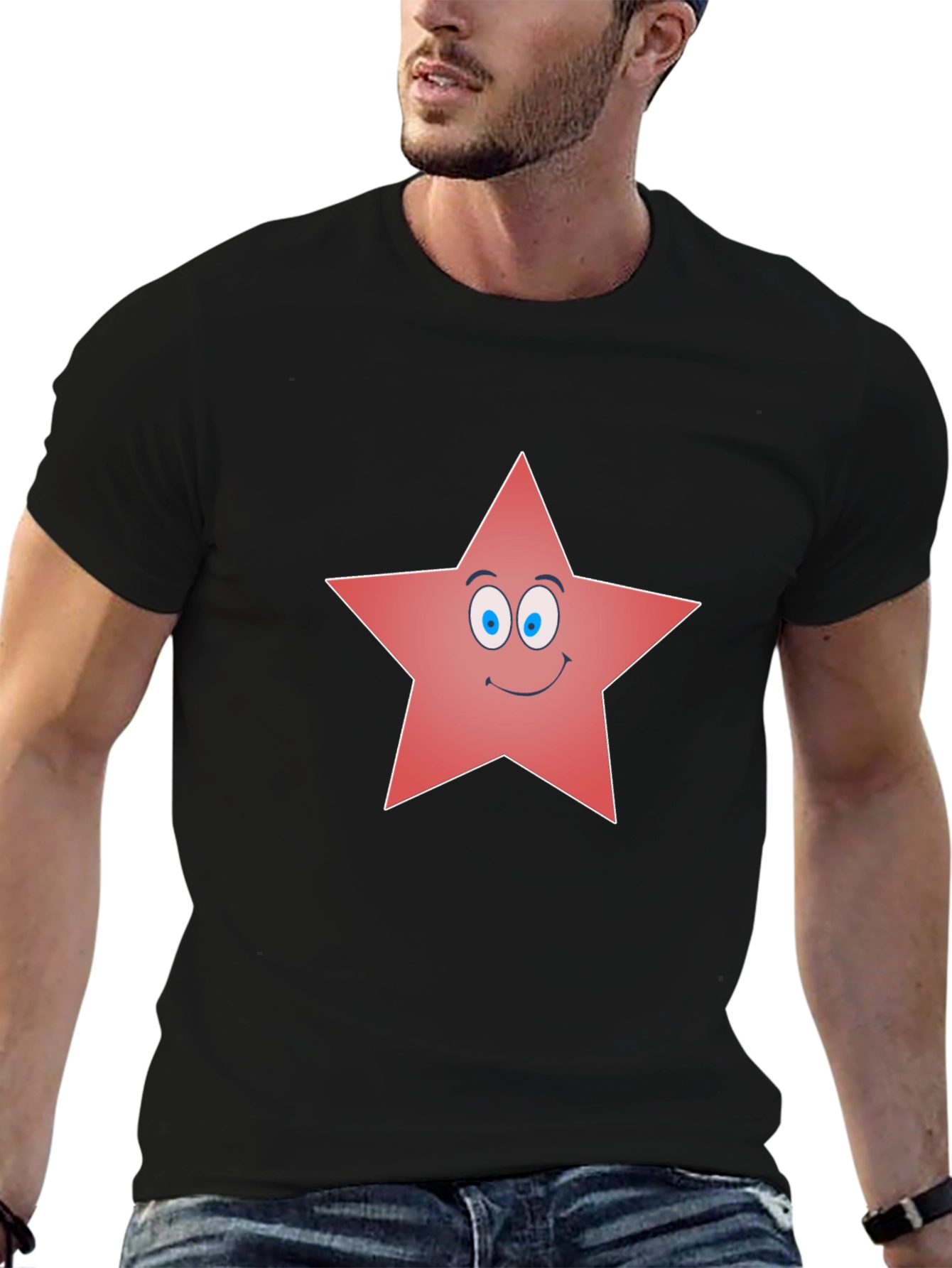 Black Funny Star Graphic Tee - Black Cotton Blend Shirt view 6