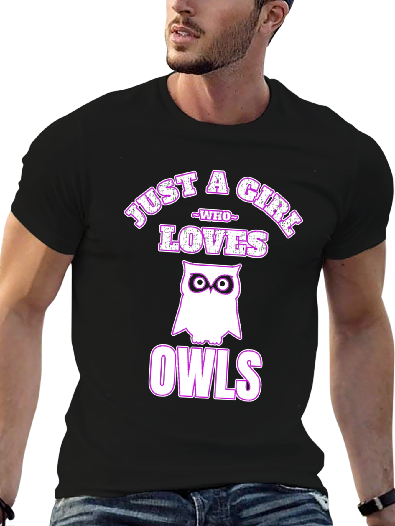 Black Just a Girl Who Loves Owls T-Shirt view 6