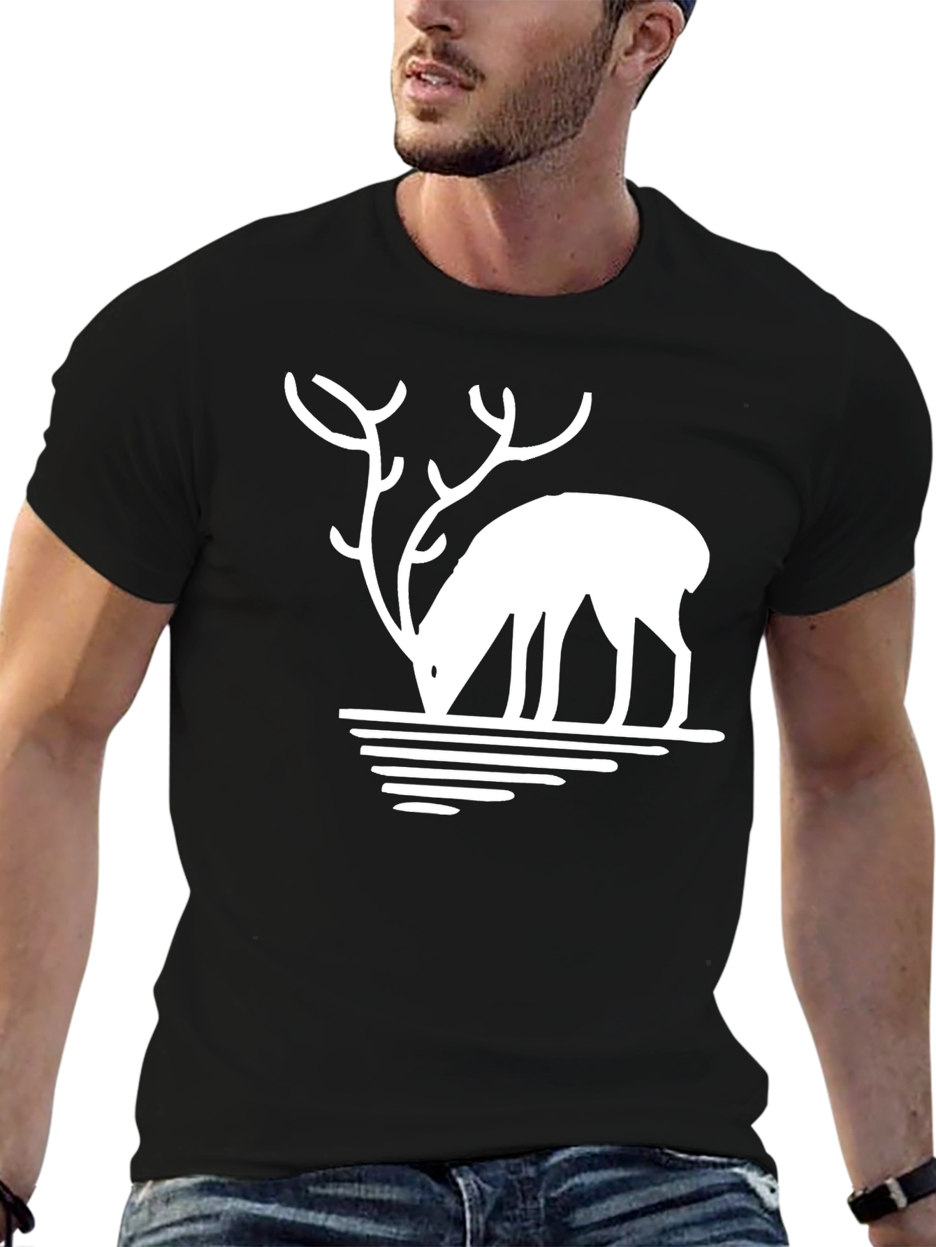 Black Deer Silhouette Graphic Tee - Black Casual T-Shirt view 6