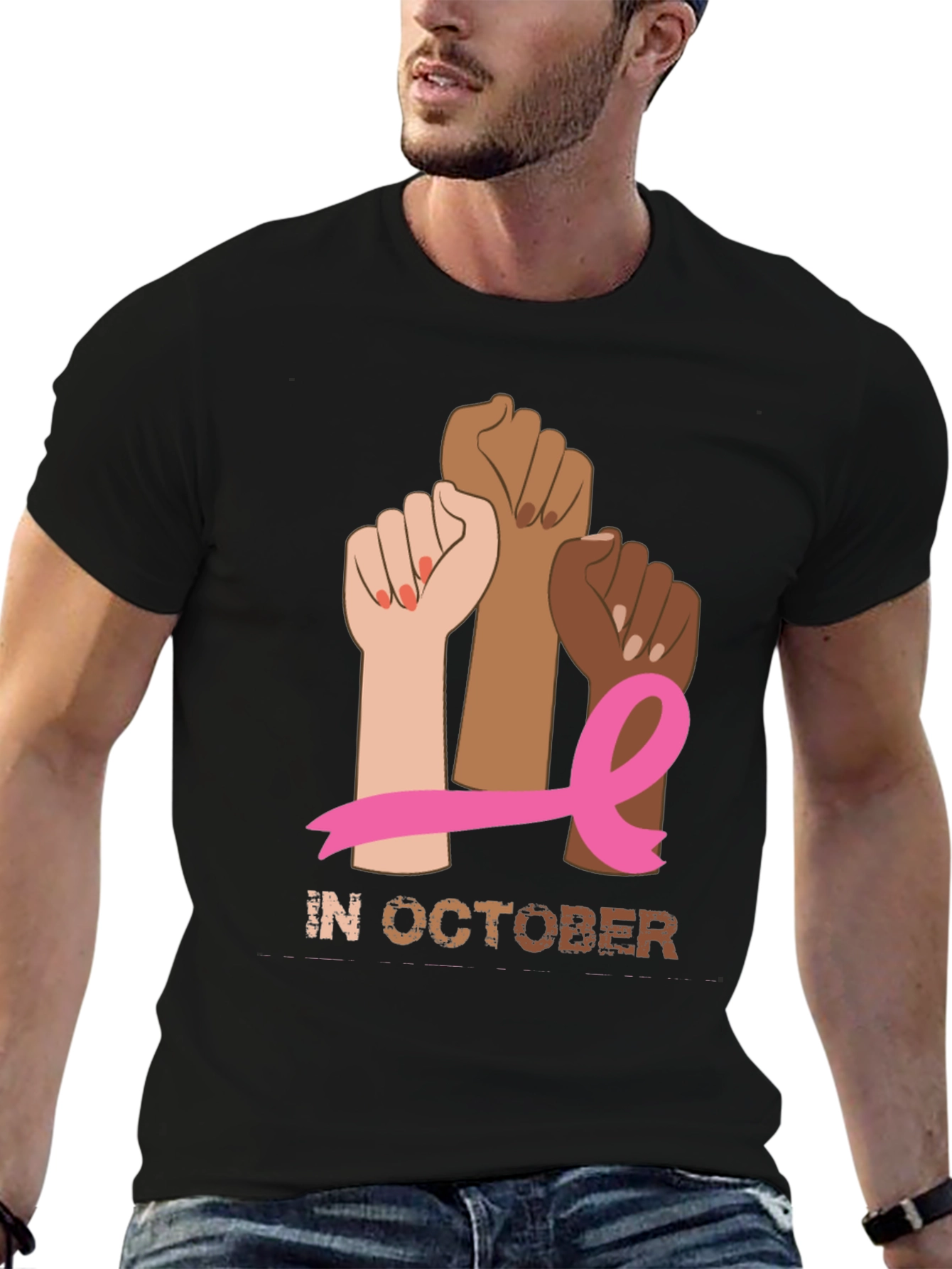 Black Breast Cancer Awareness Month T-Shirt view 6