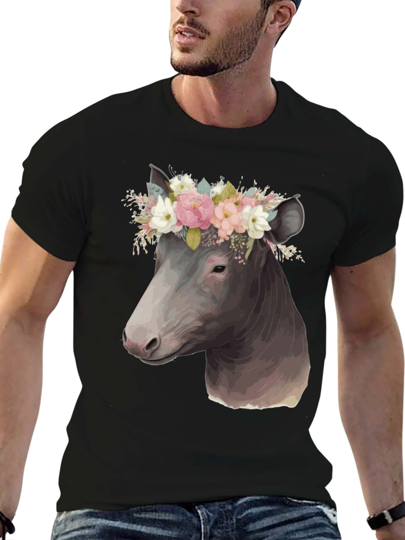 Black Cow Floral Crown T-Shirt view 6