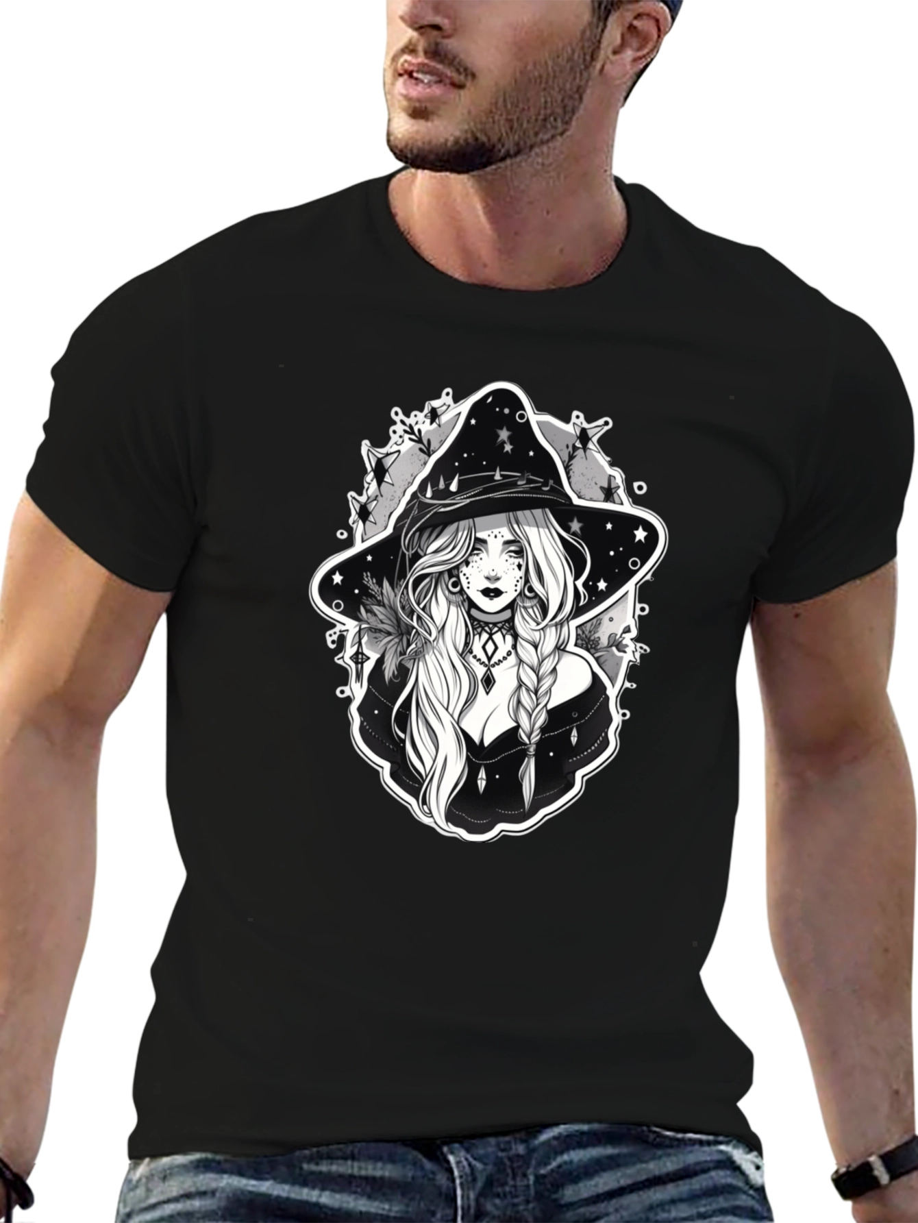 Black Witch Graphic T-Shirt - Black Cotton Tee view 6
