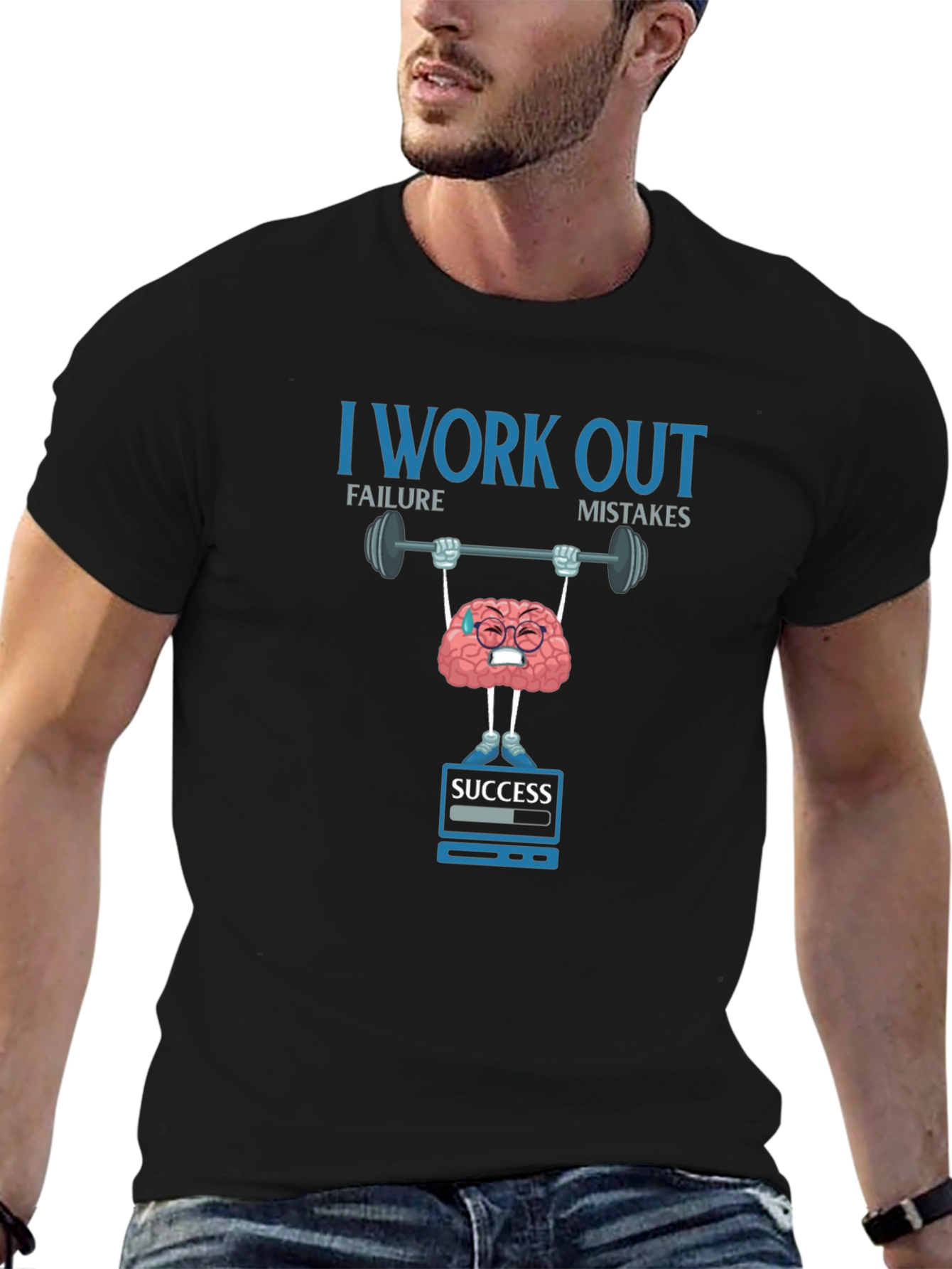 Black I Work Out Brain Training T-Shirt view 6