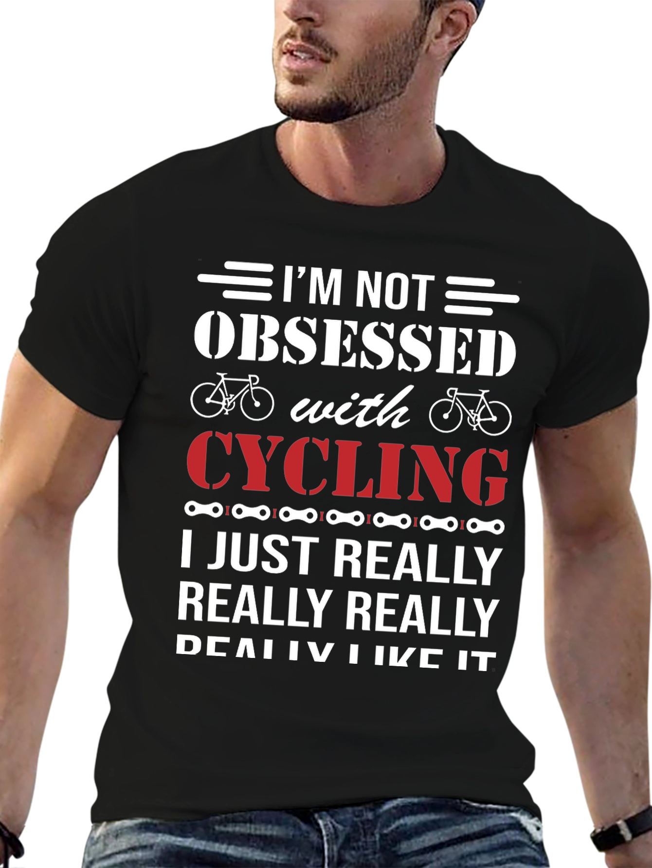 Black Cycling Obsessed T-Shirt - Funny Biker Gift view 6