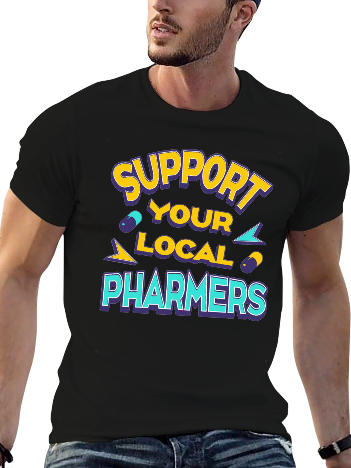 Black Support Your Local Pharmers Black T-Shirt view 6