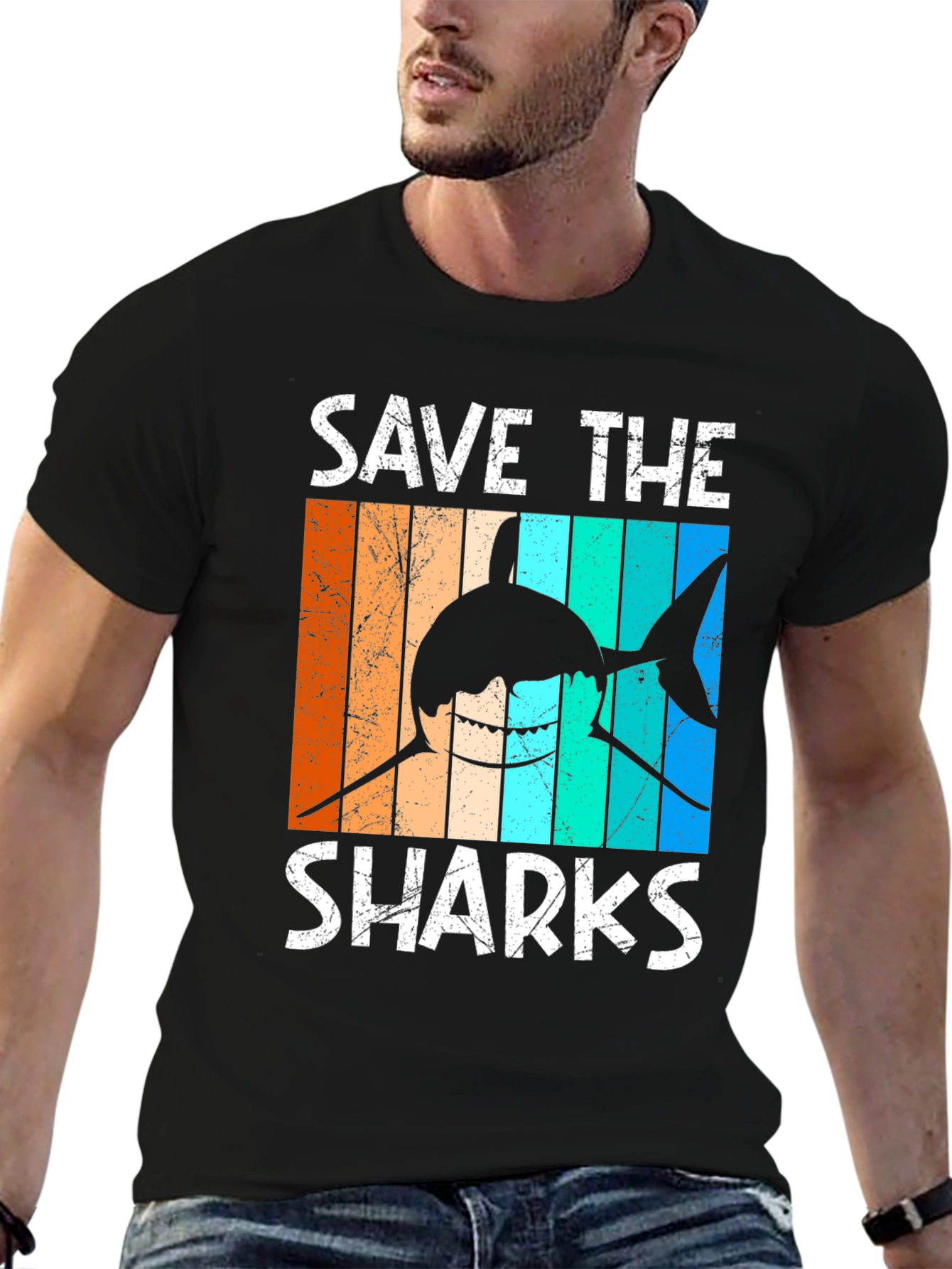 Black Save the Sharks Graphic T-Shirt view 6