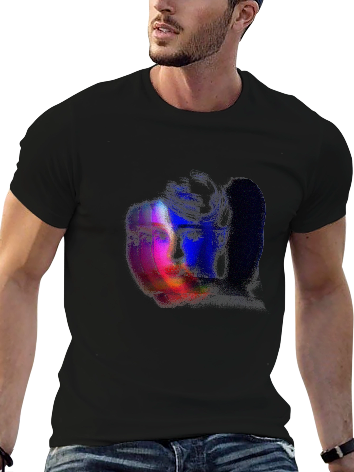 Black Glitch Portrait Graphic Tee - Black view 6