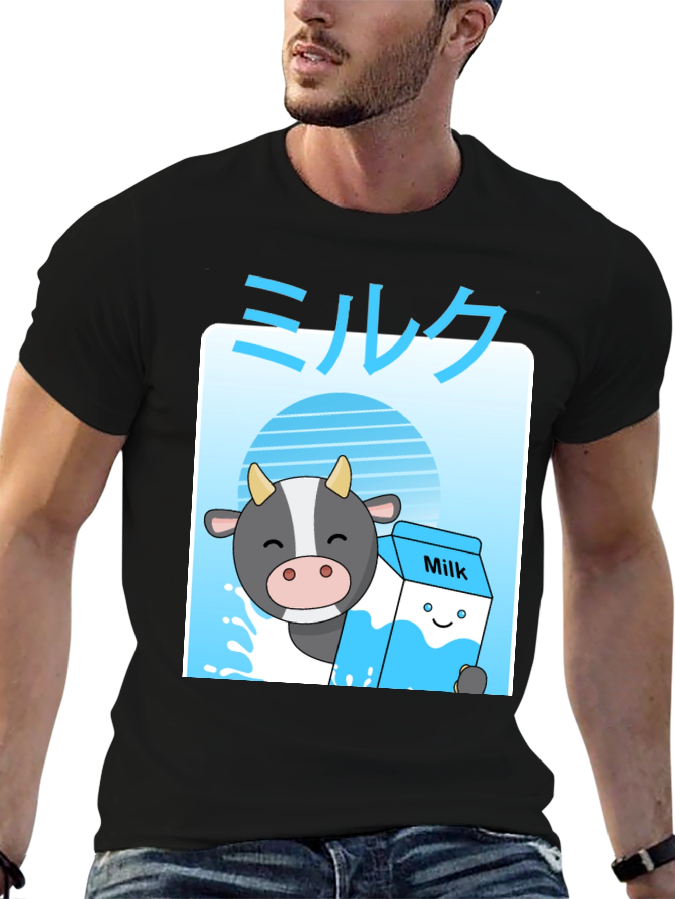Black Kawaii Milk T-Shirt - Anime Cow Cute Graphic Tee view 6