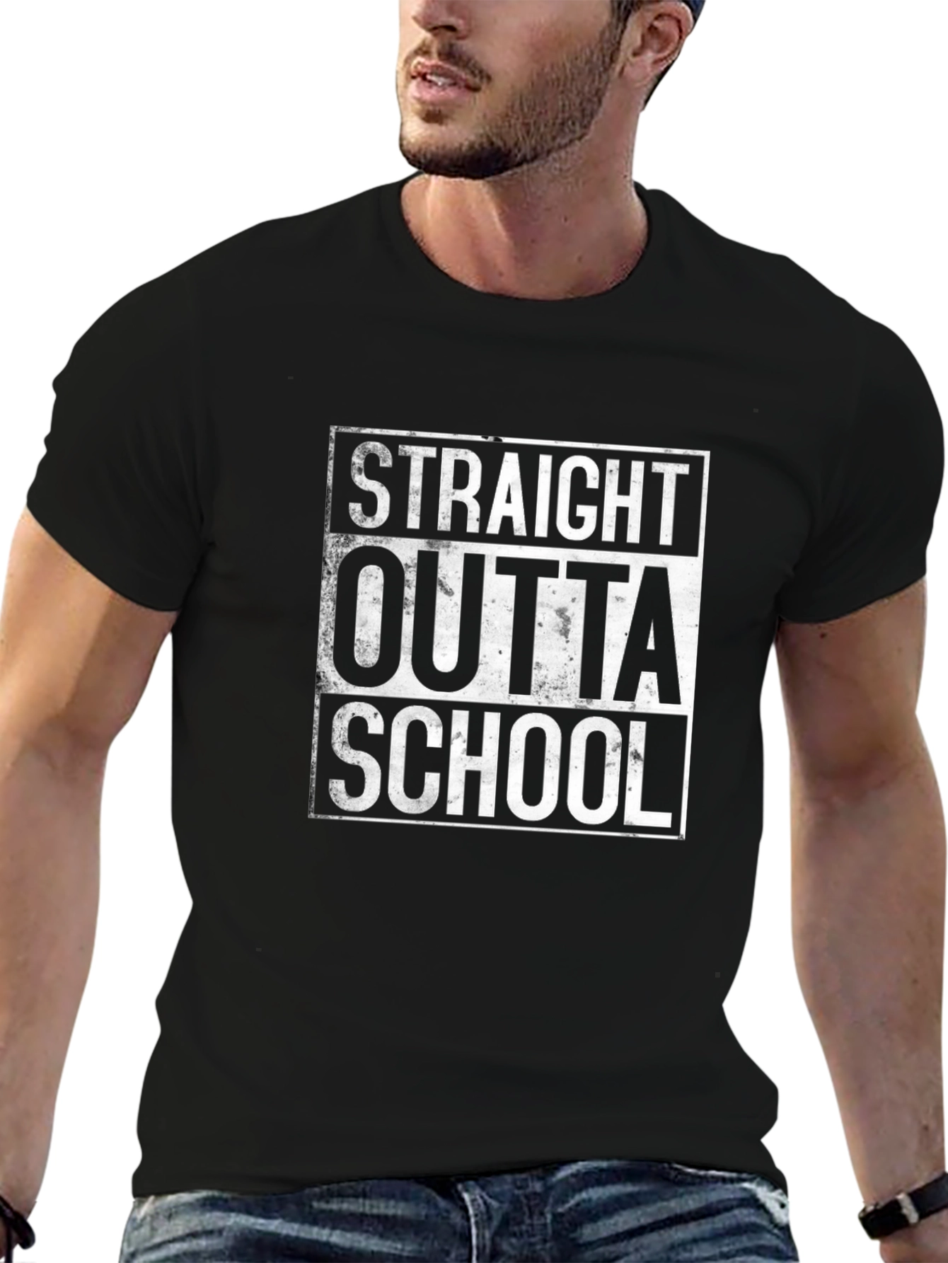 Black Straight Outta School T-Shirt - Graduation Gift view 6