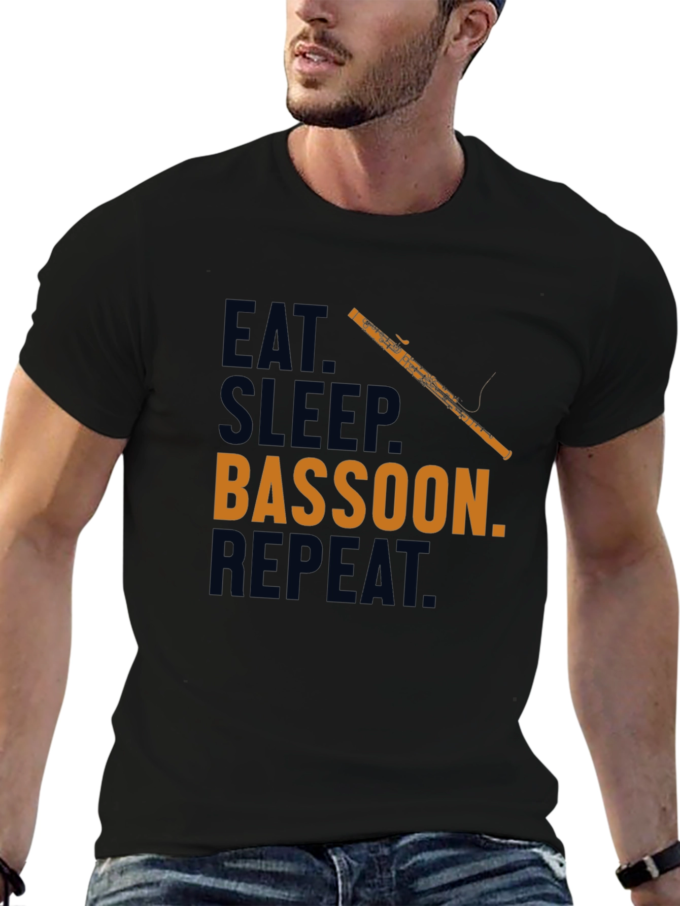 Black Eat Sleep Bassoon Repeat T-Shirt Funny Musician Tee view 6