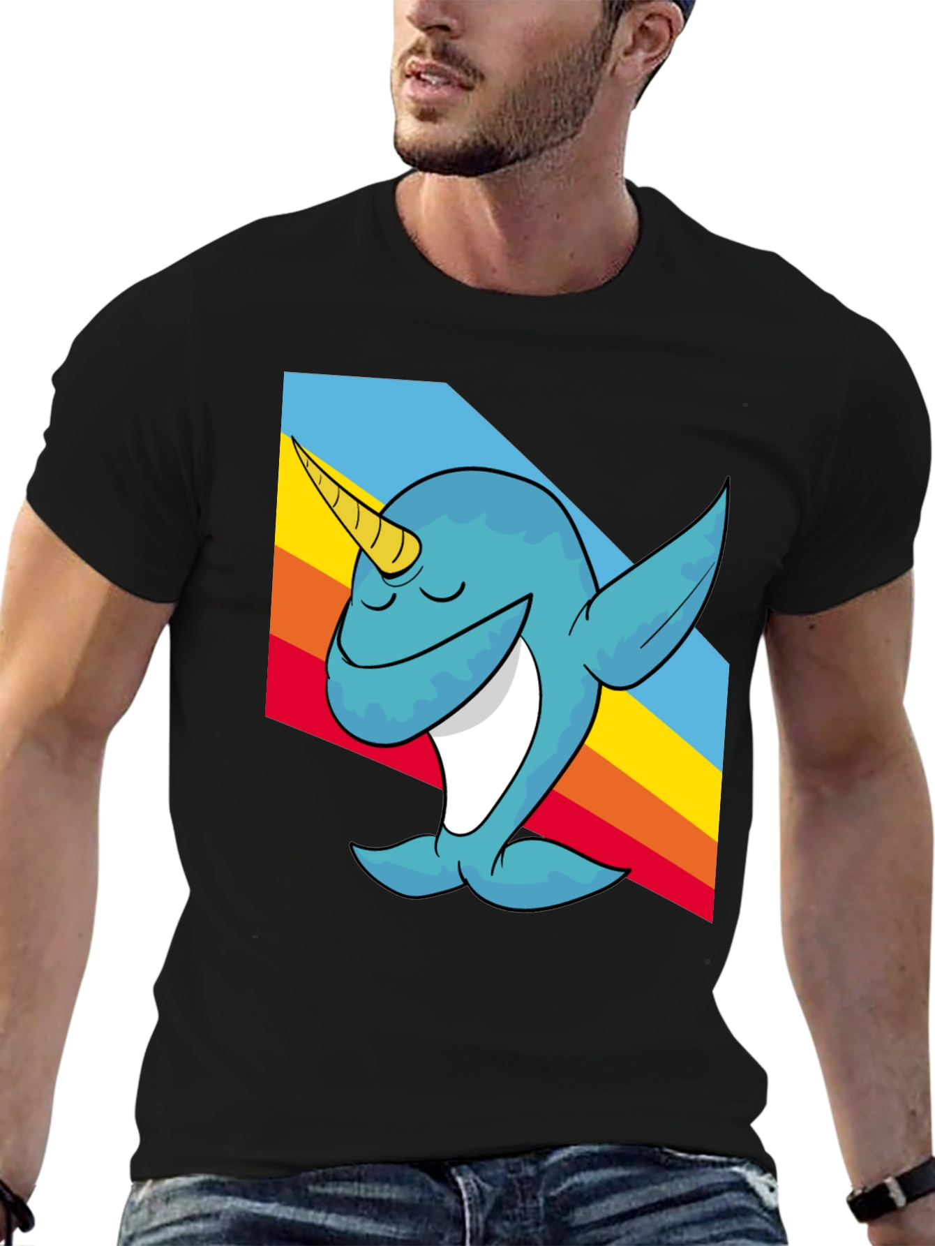 Black Narwhal Dabbing T-Shirt - Fun Cartoon Tee view 6