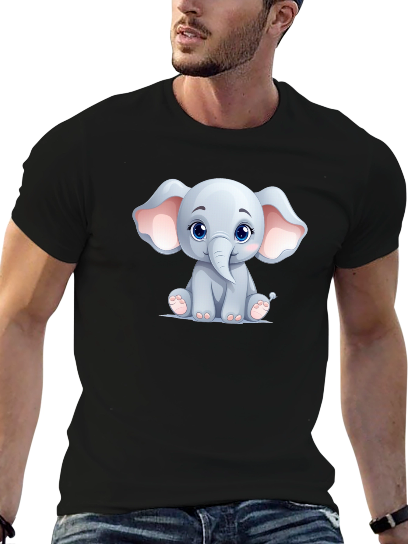 Black Cute Elephant Graphic Tee - Unisex Black T-Shirt view 6