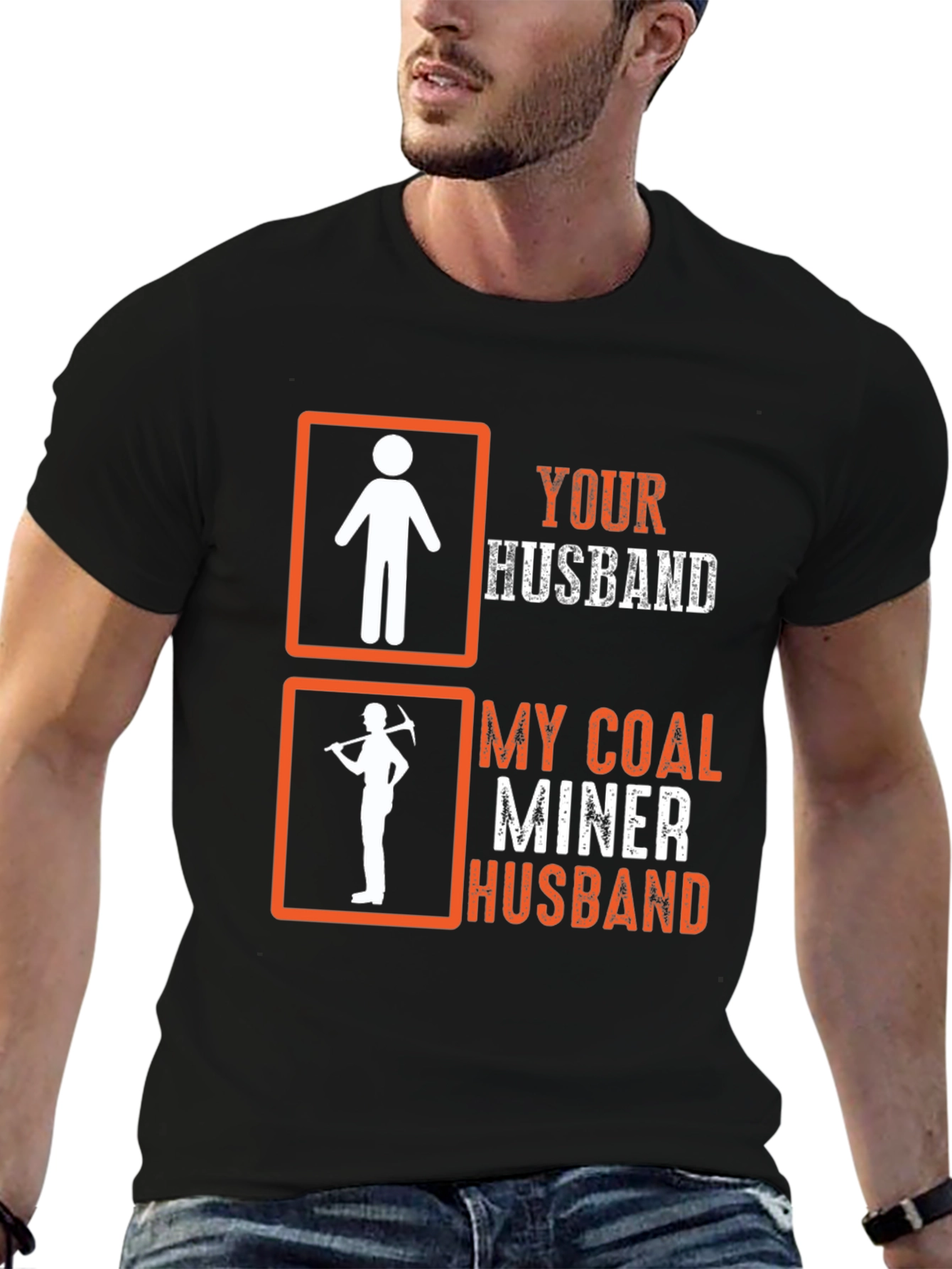 Black Coal Miner Husband Graphic T-Shirt view 6
