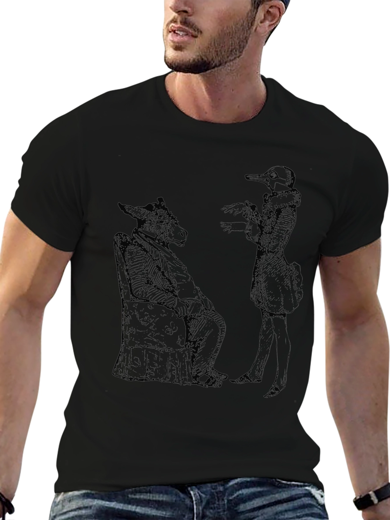 Black Surreal Animal Character Black T-Shirt view 6