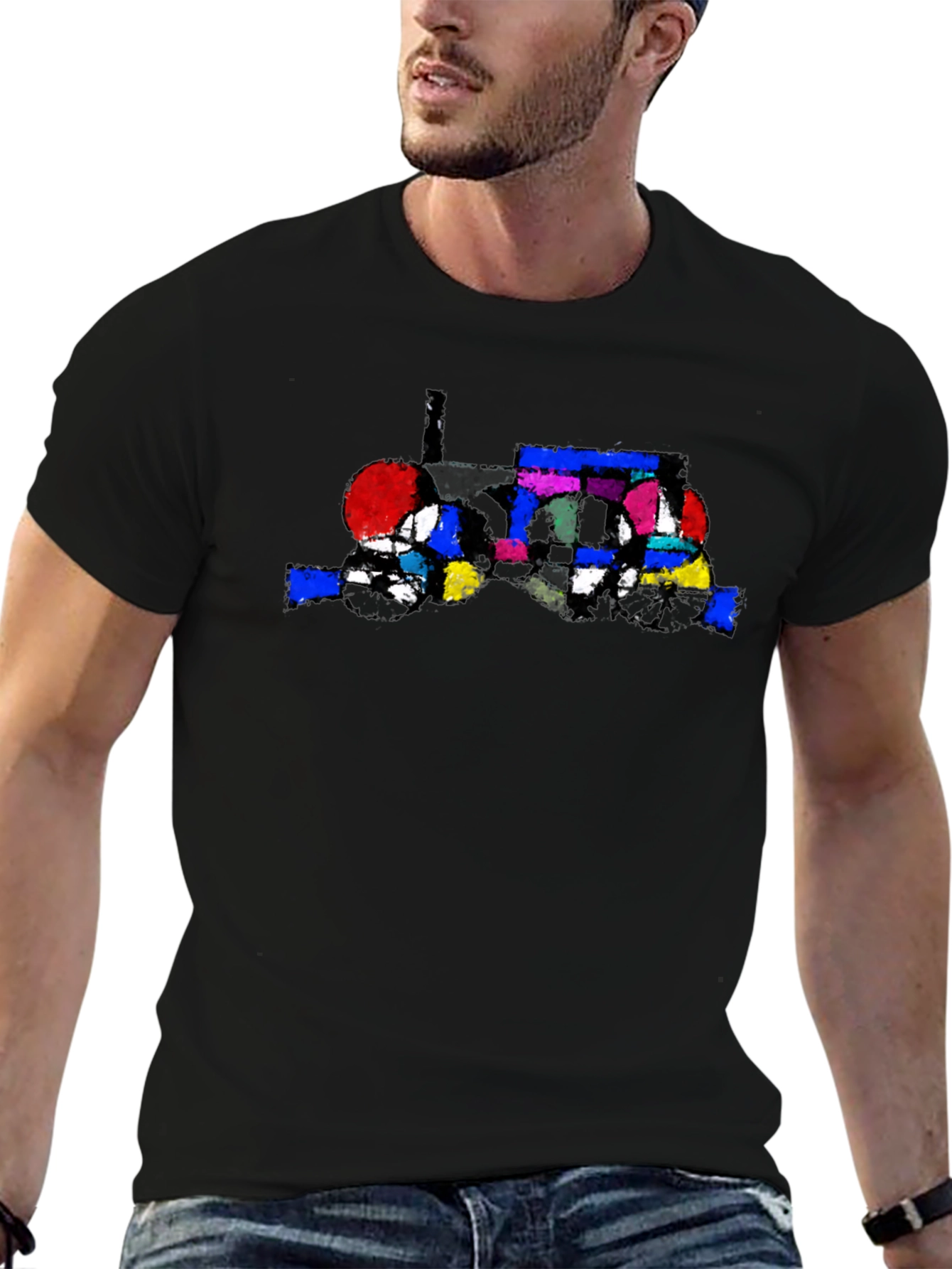 Black Abstract Tractor Graphic Tee - Stylish Black T-Shirt view 6