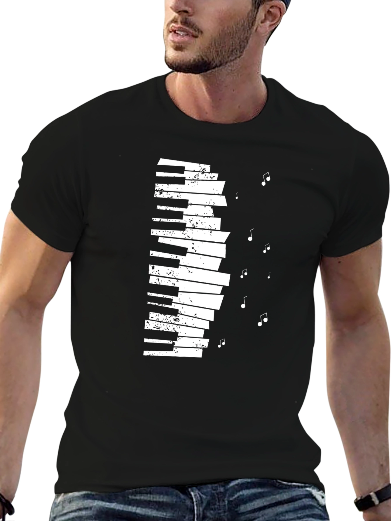 Black Piano Keys Musical Notes Graphic Tee view 6