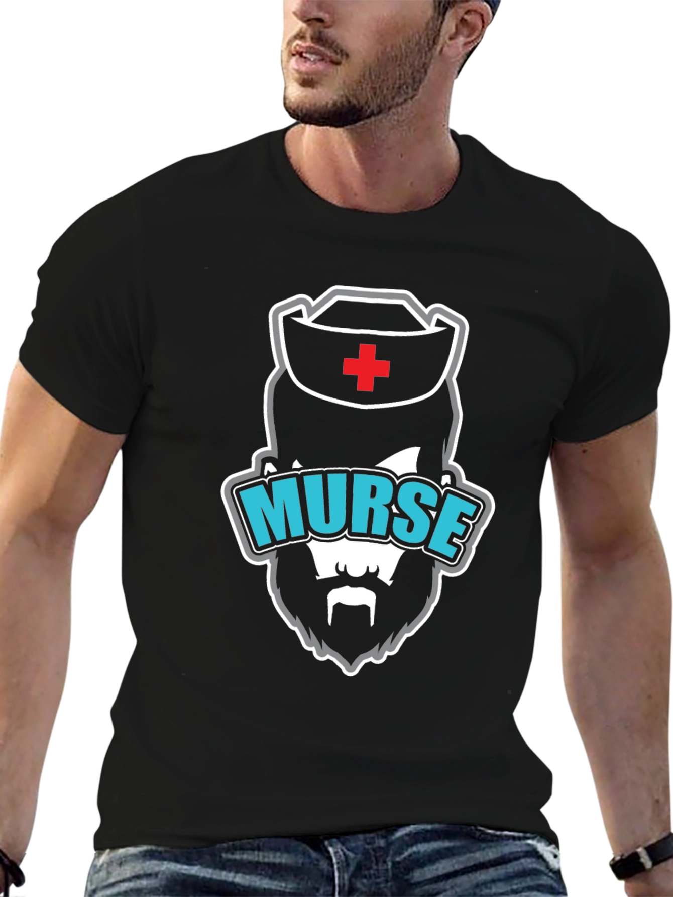 Black Murse T-Shirt - Bearded Nurse Graphic Tee view 6