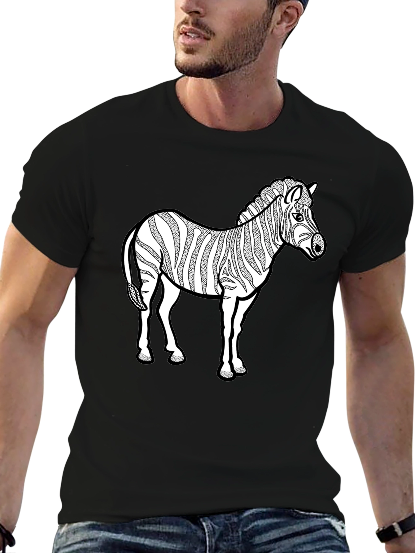 Black Zebra Graphic Print T-Shirt - Black view 6