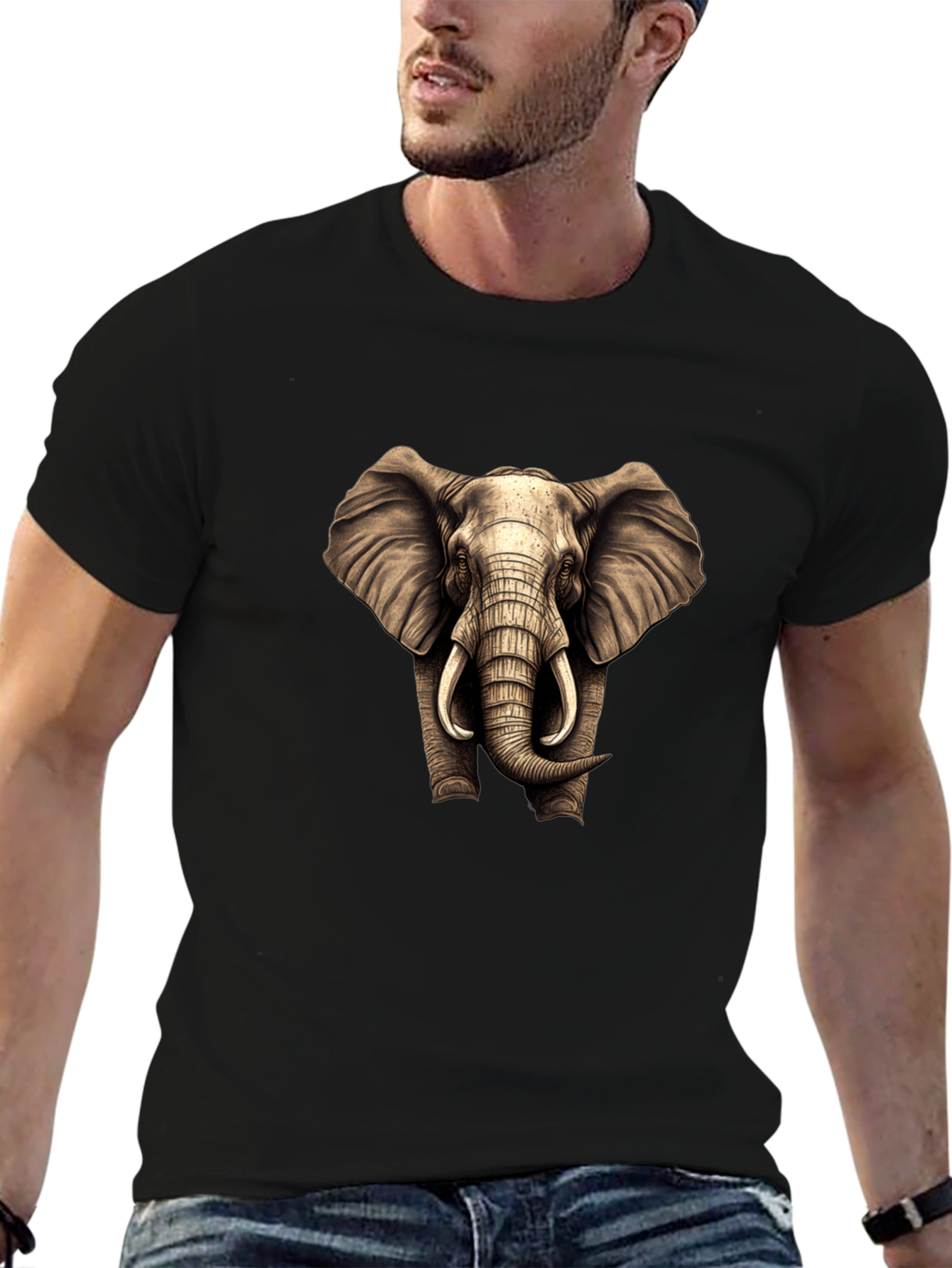 Black Elephant Graphic T-Shirt - Men's Black Tee view 6