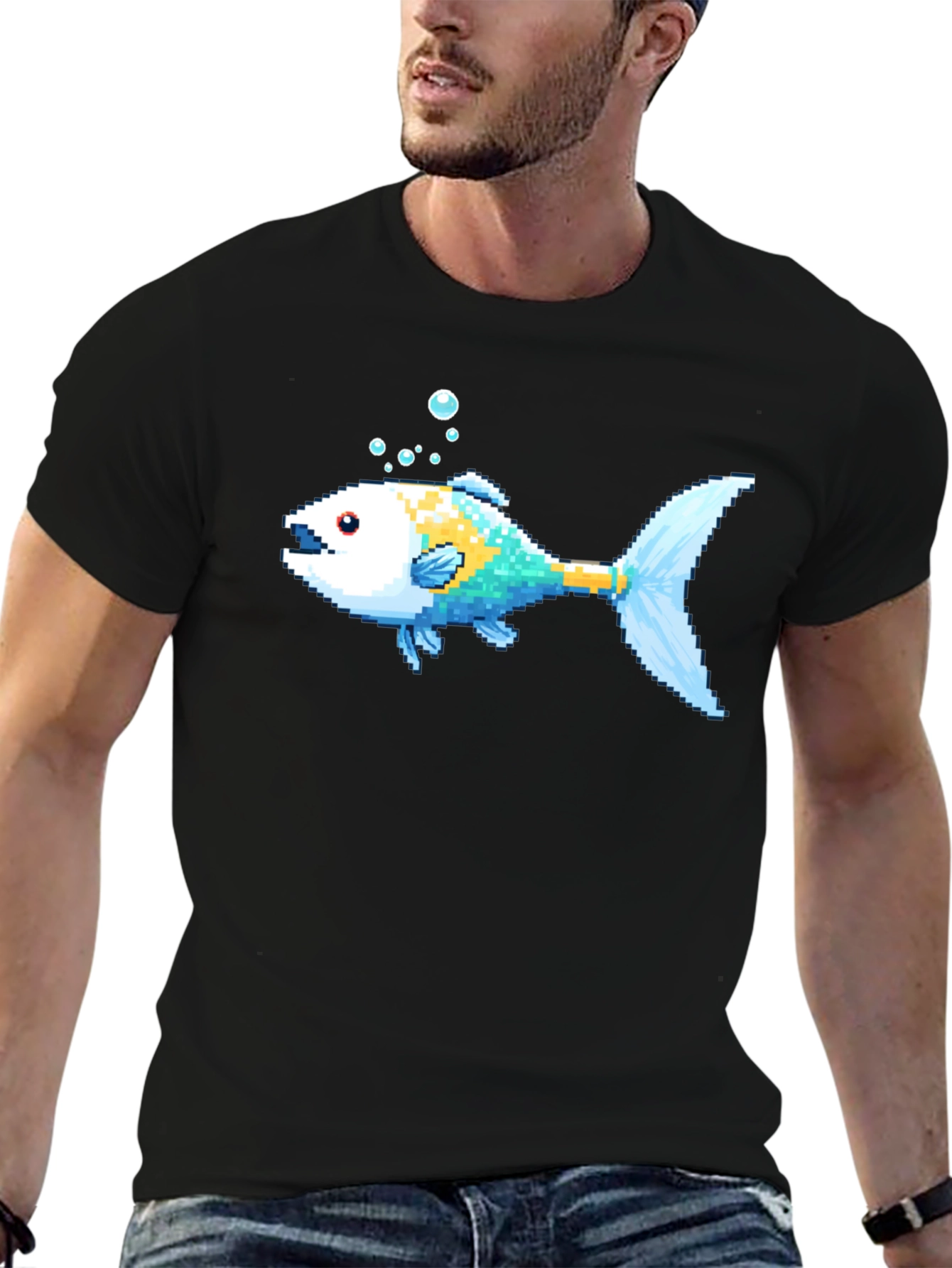 Pixel Fish Black T-Shirt - Retro Gaming Style - 6