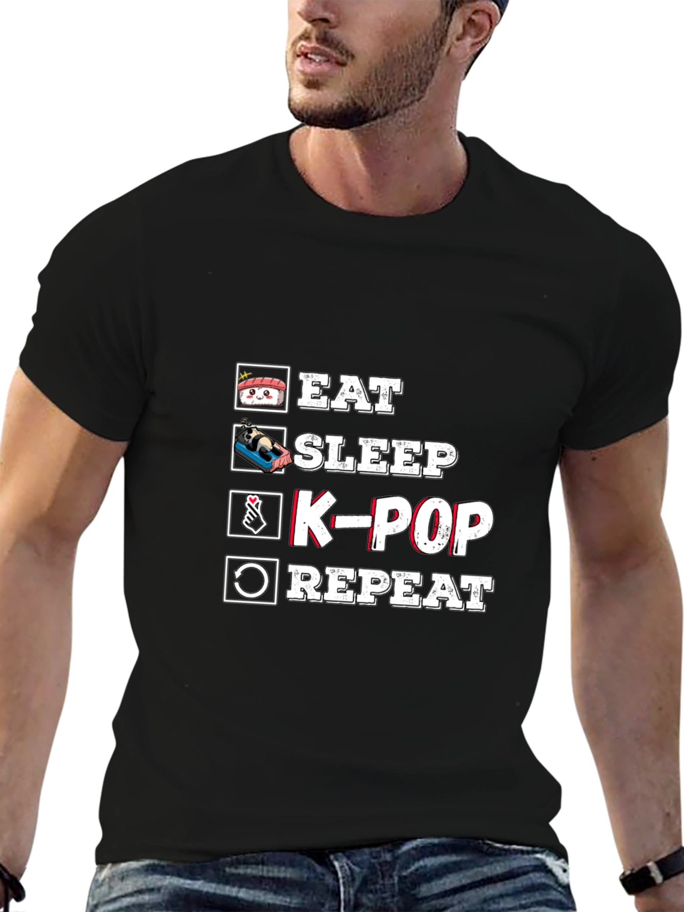 Black Eat Sleep K-Pop Repeat Black Graphic Tee view 6