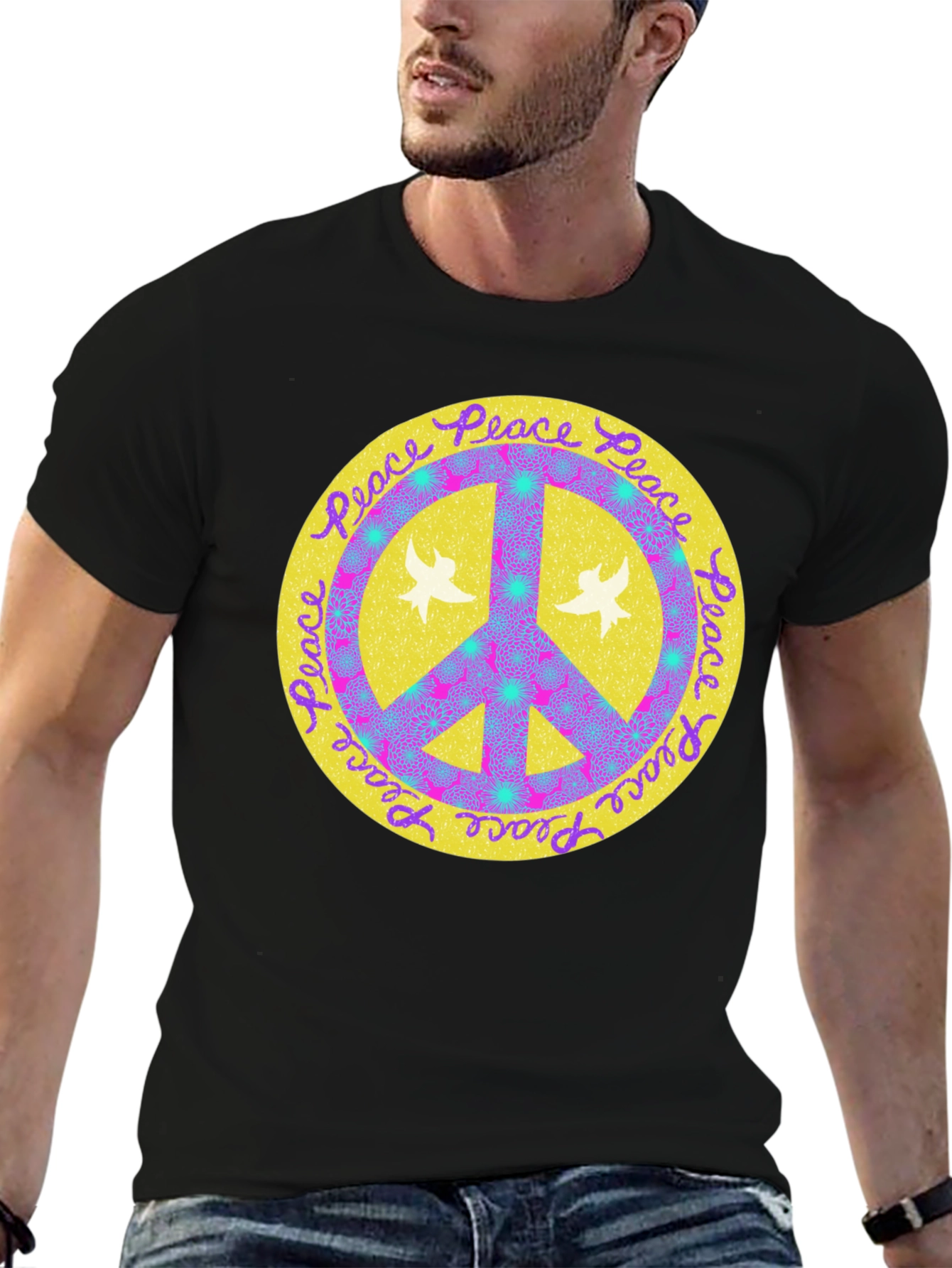 Black Peace Sign Graphic Tee - Retro Style view 6
