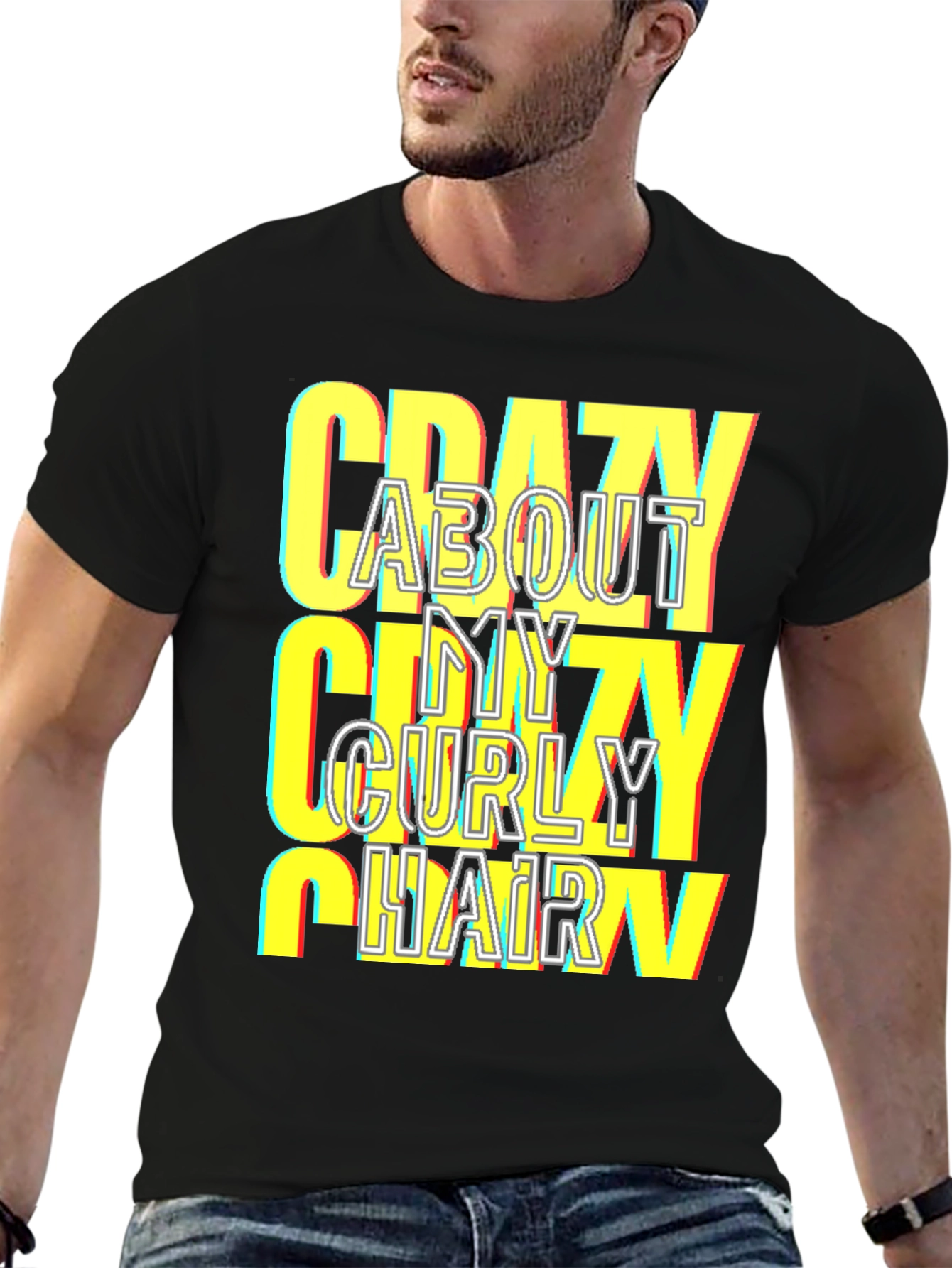 Black Crazy About My Curly Hair T-Shirt view 6