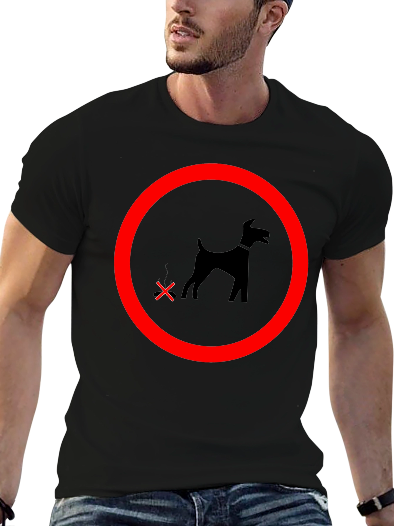 Black Funny No Dog Pooping T-Shirt view 6