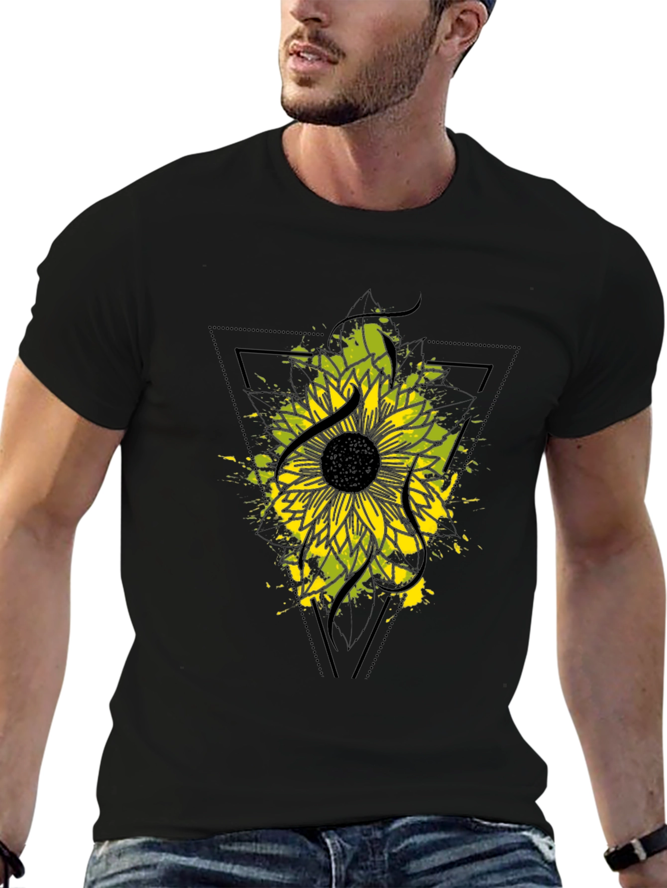 Black Sunflower Graphic Black T-Shirt view 6