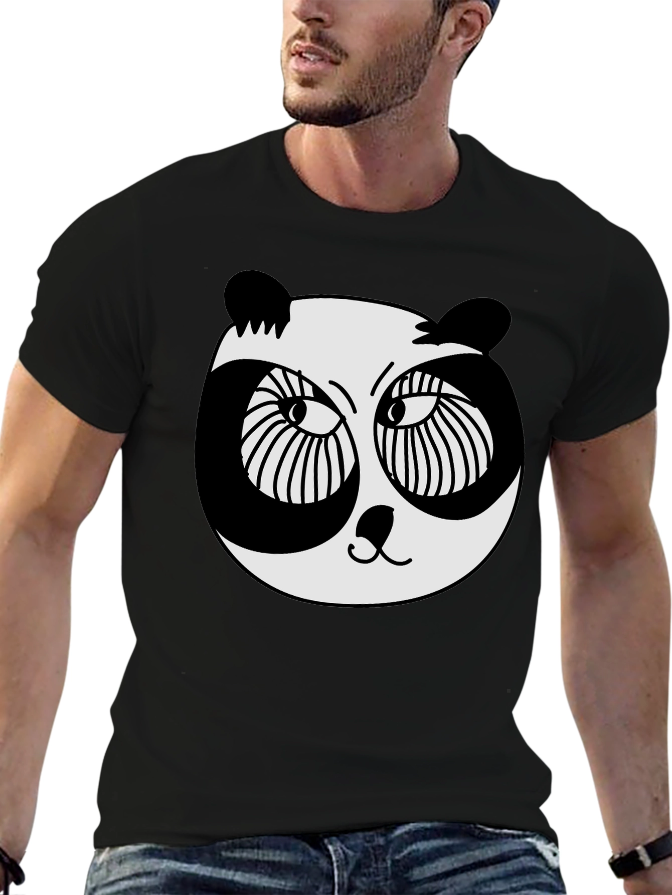 Black Panda Graphic T-Shirt - Black Crew Neck Tee view 6