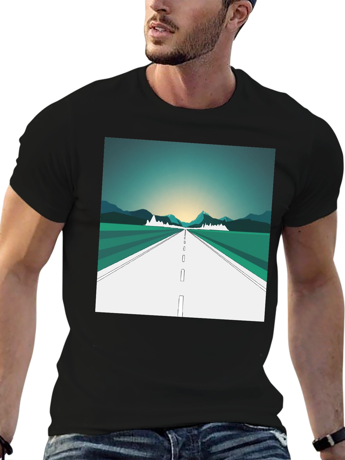 Black Road Trip Graphic Tee - Black Cotton T-Shirt view 6