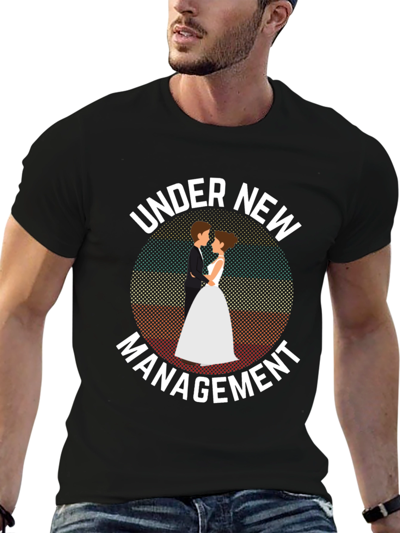 Black Under New Management T-Shirt - Wedding Humor Tee view 6