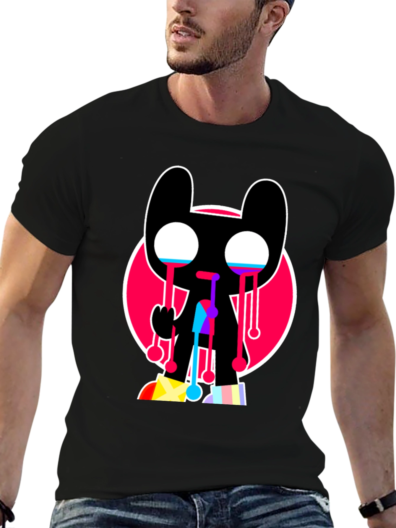 Black Trendy Crying Graphic Tee - Black view 6