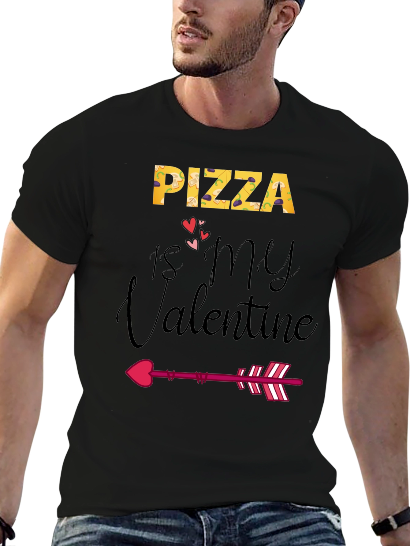Black Pizza is My Valentine Graphic T-Shirt view 6