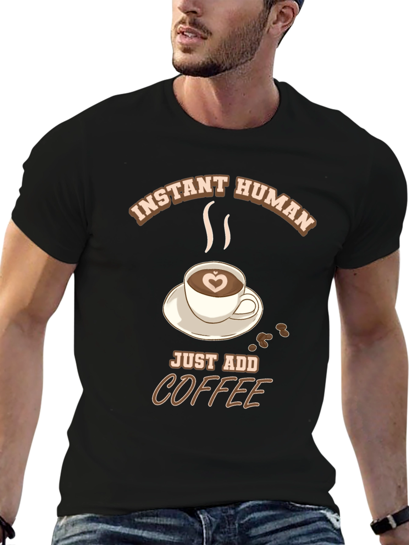 Black Instant Human Just Add Coffee T-Shirt view 6