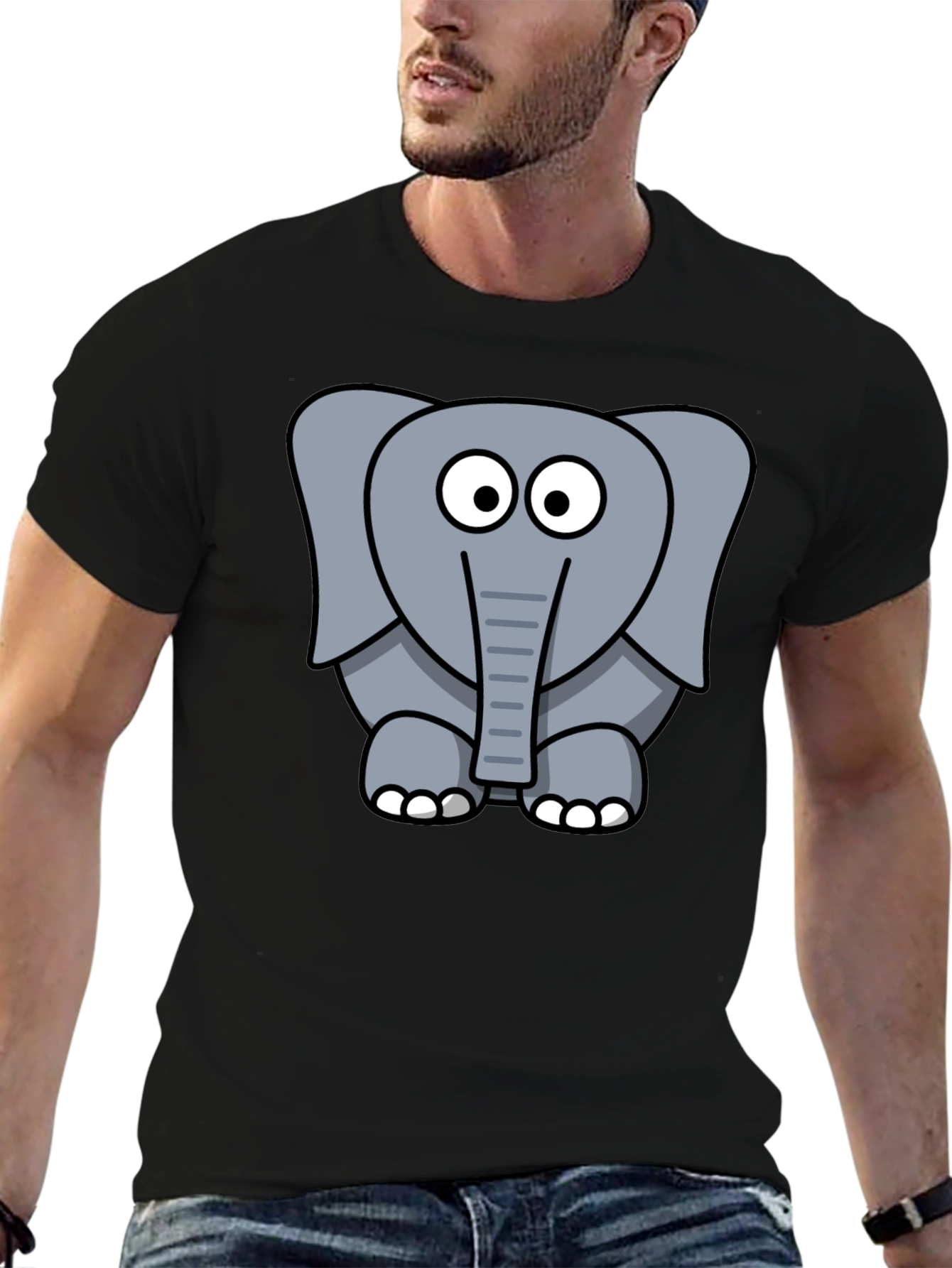 Cartoon Elephant Graphic Black T-Shirt - 6