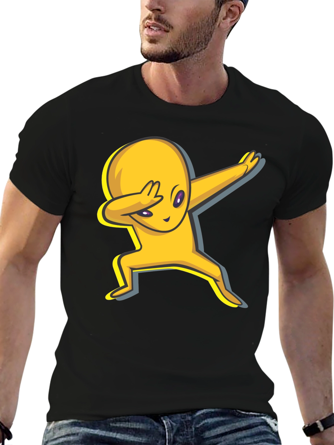 Black Dabbing Alien Graphic Tee - Trendy Casual Wear view 6