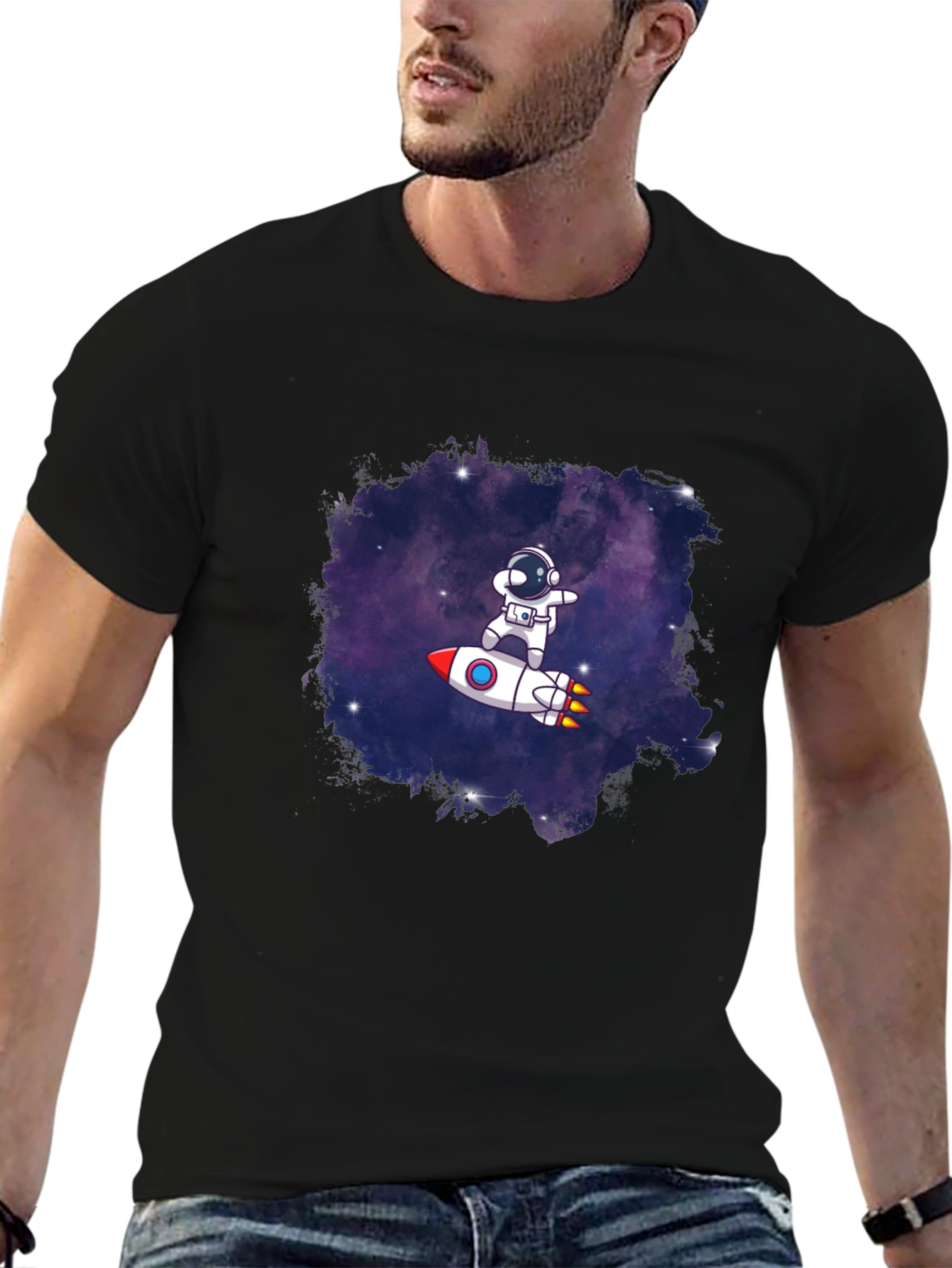 Black Astronaut Dab Rocket T-Shirt - Space Fun view 6