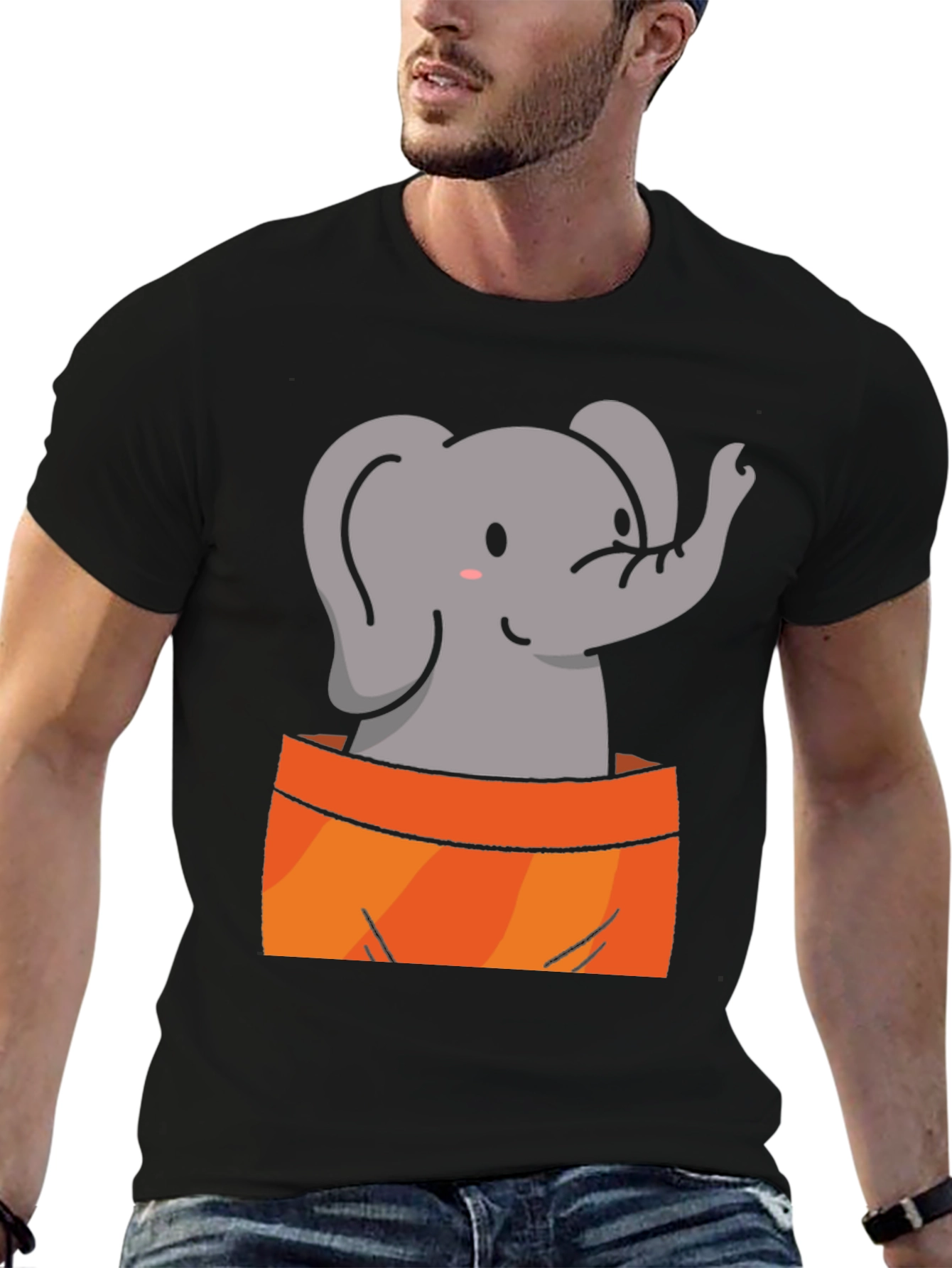 Black Cute Elephant Graphic Tee - Soft Black Cotton Shirt view 6