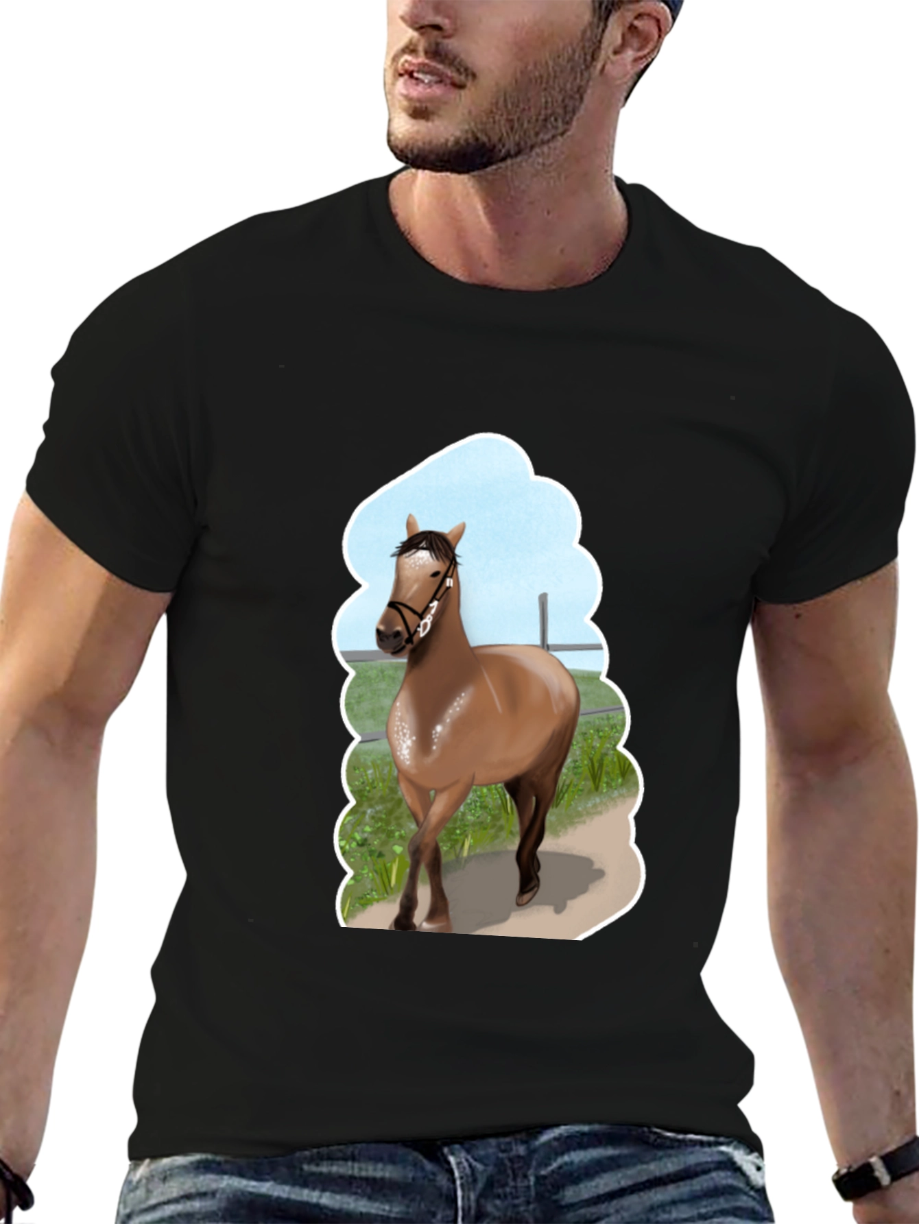 Black Horse Graphic Tee - Stylish Unisex Design view 6