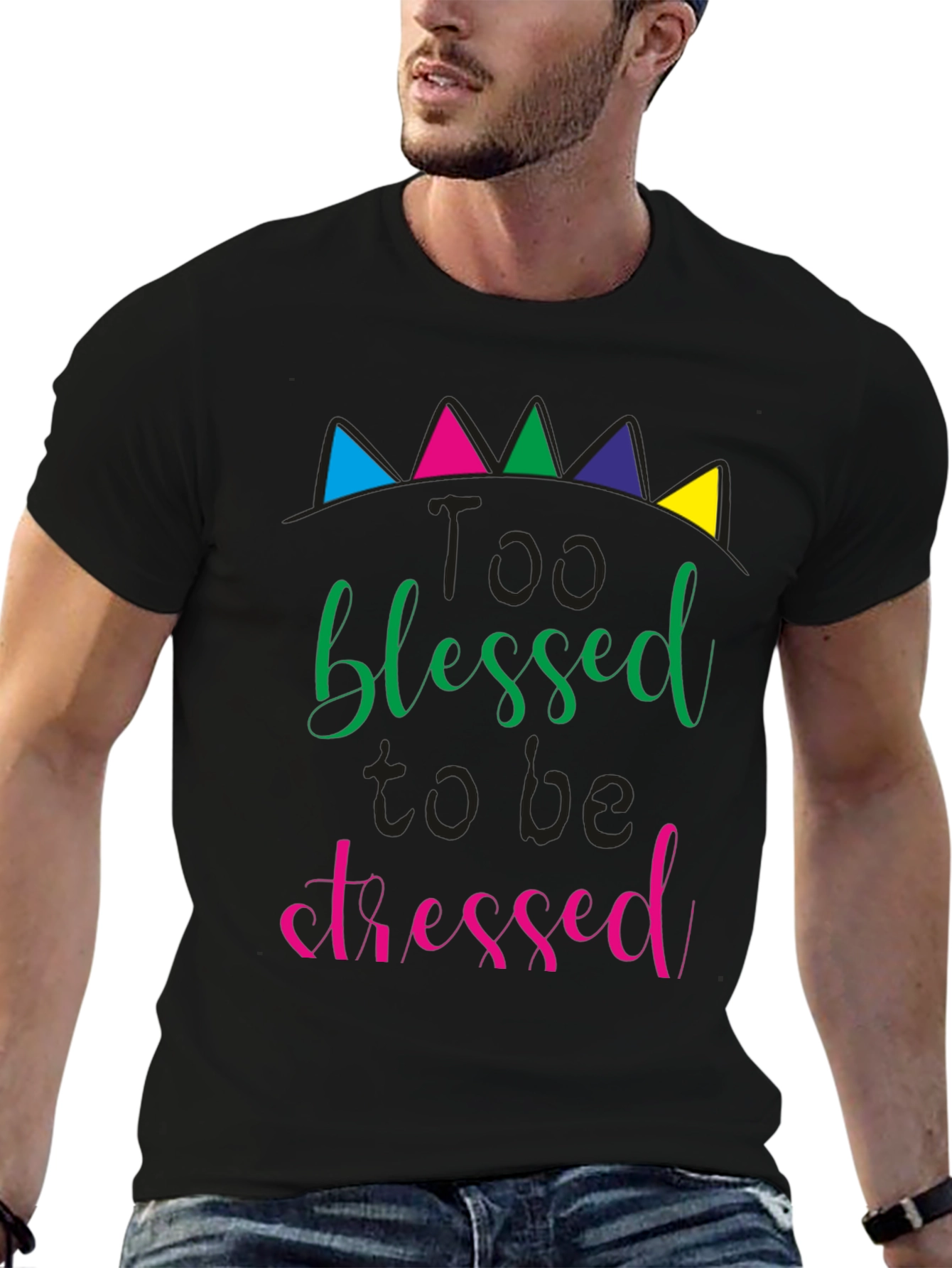 Black Too Blessed to be Stressed Black T-Shirt view 6