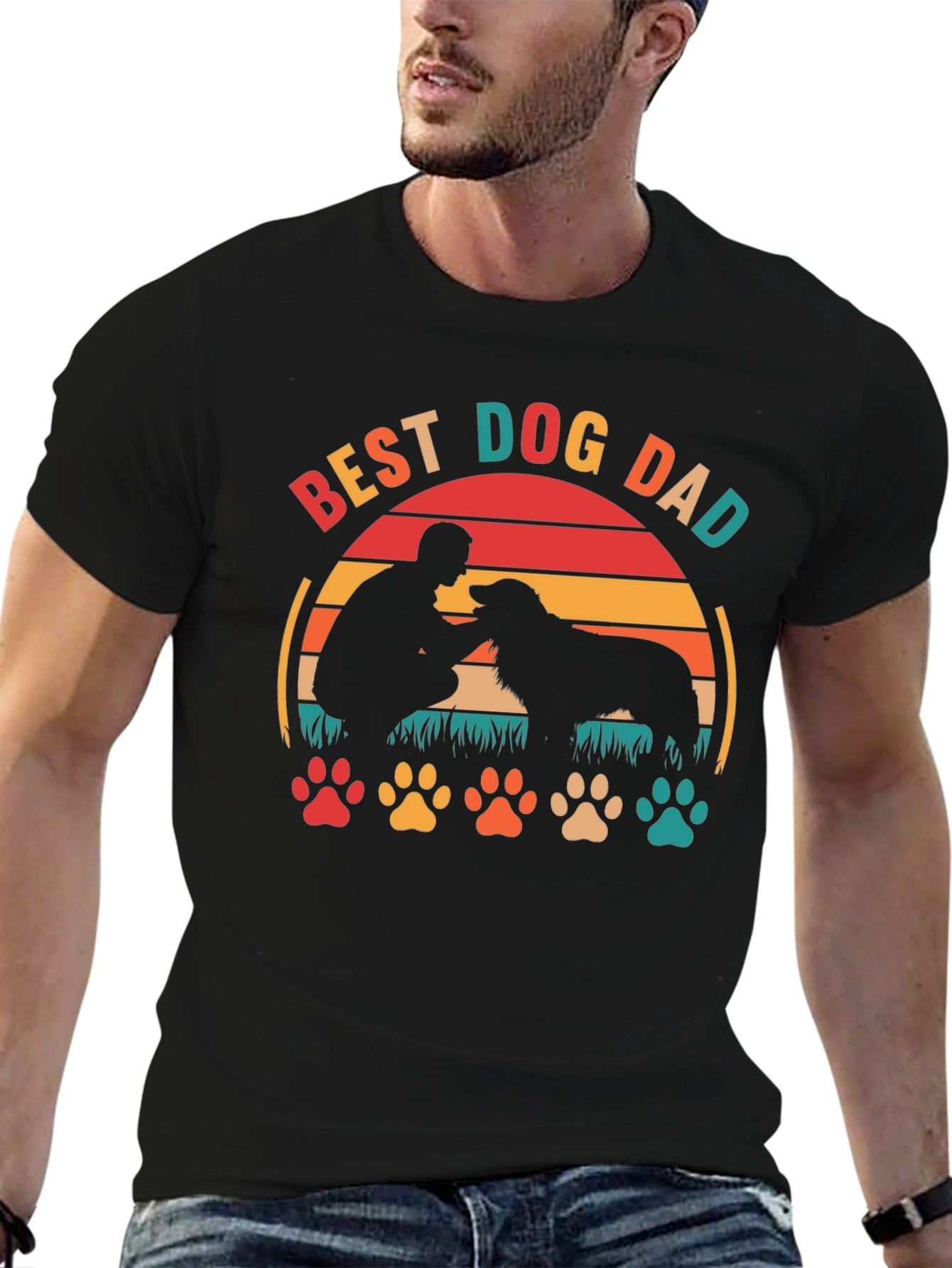 Best Dog Dad T-Shirt: Silhouette Design, Casual Wear - 6