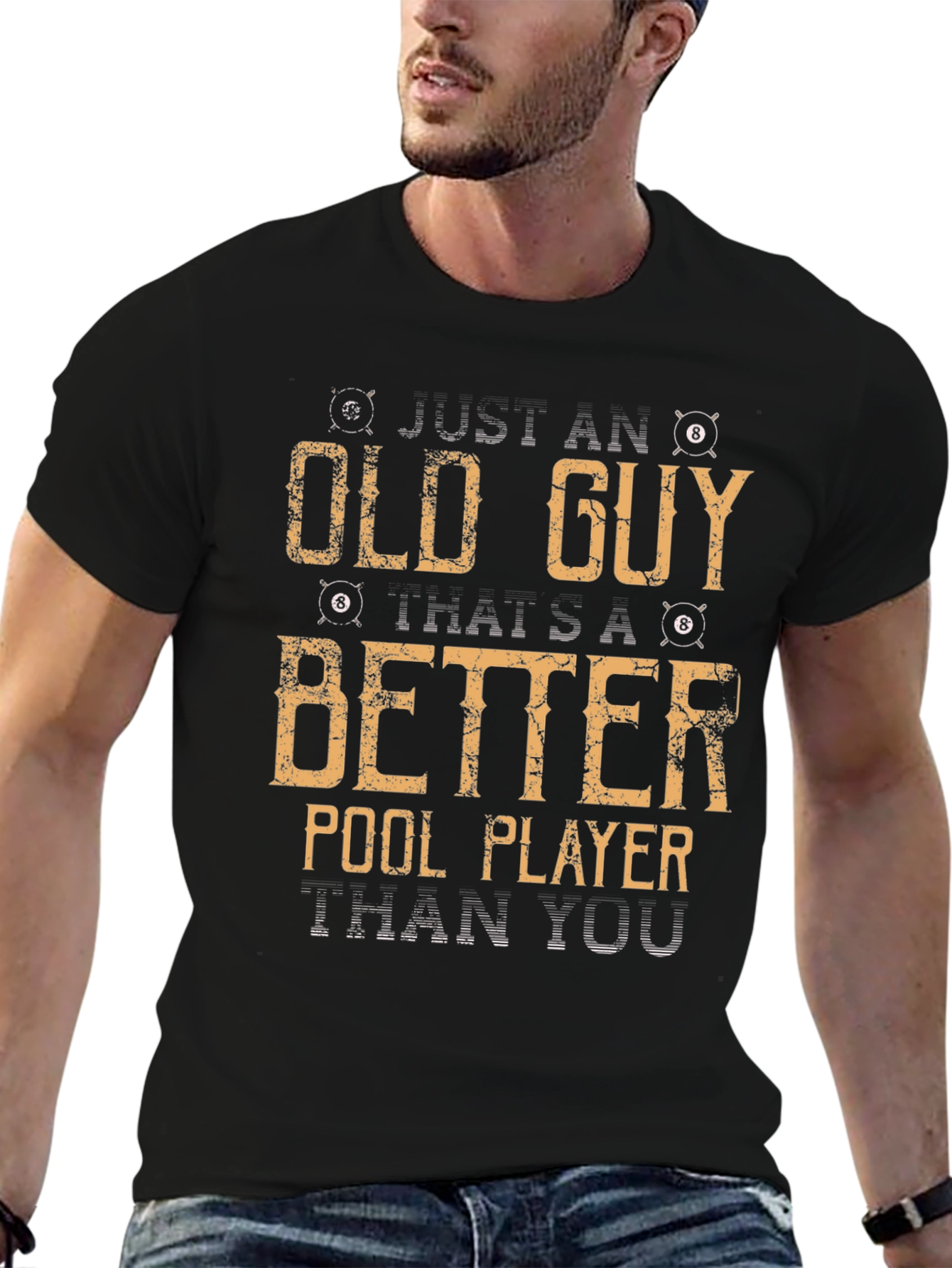 Black Funny Old Guy Pool Player Black T-Shirt view 6